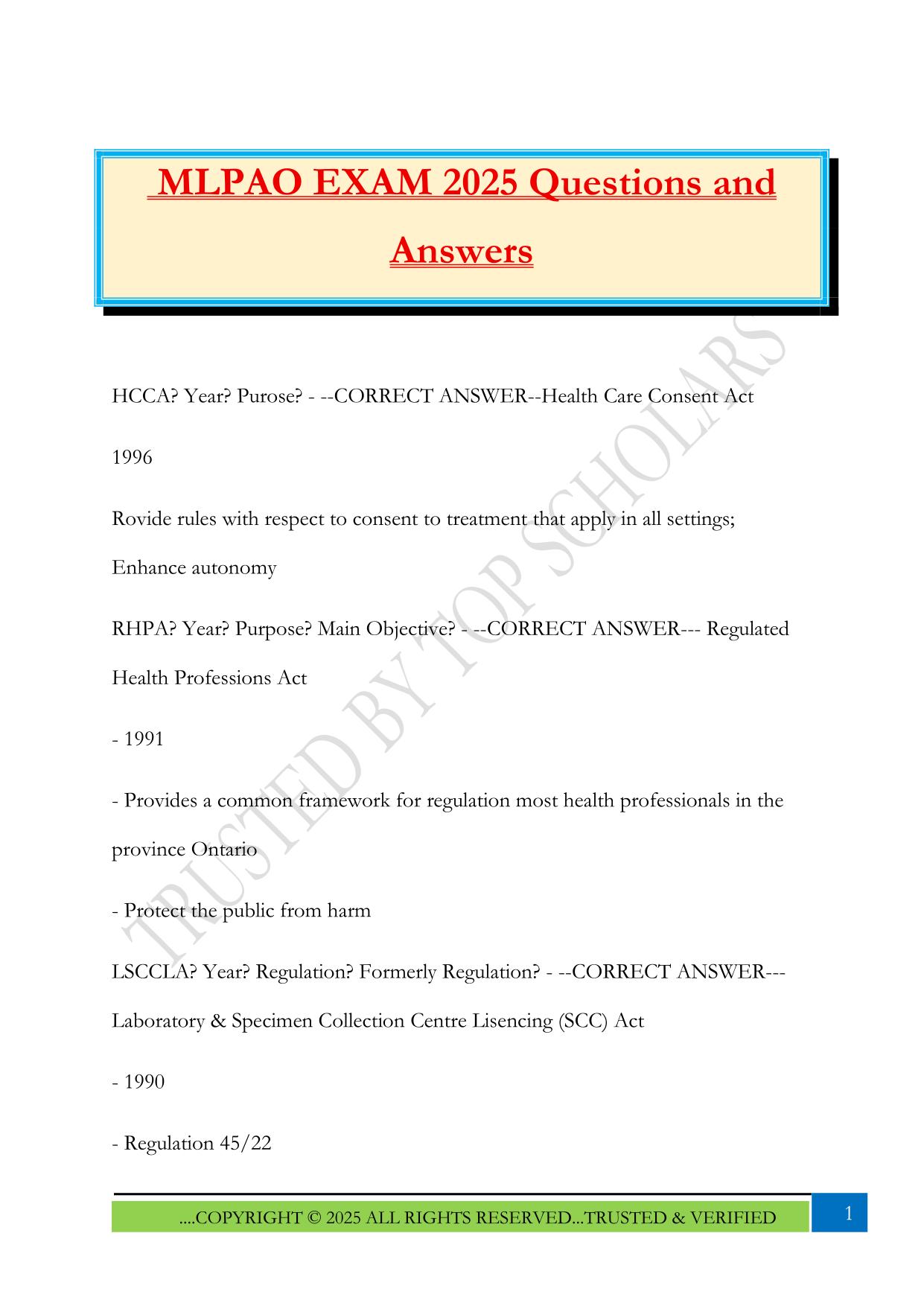 MLPAO EXAM 2025 Questions and Answers