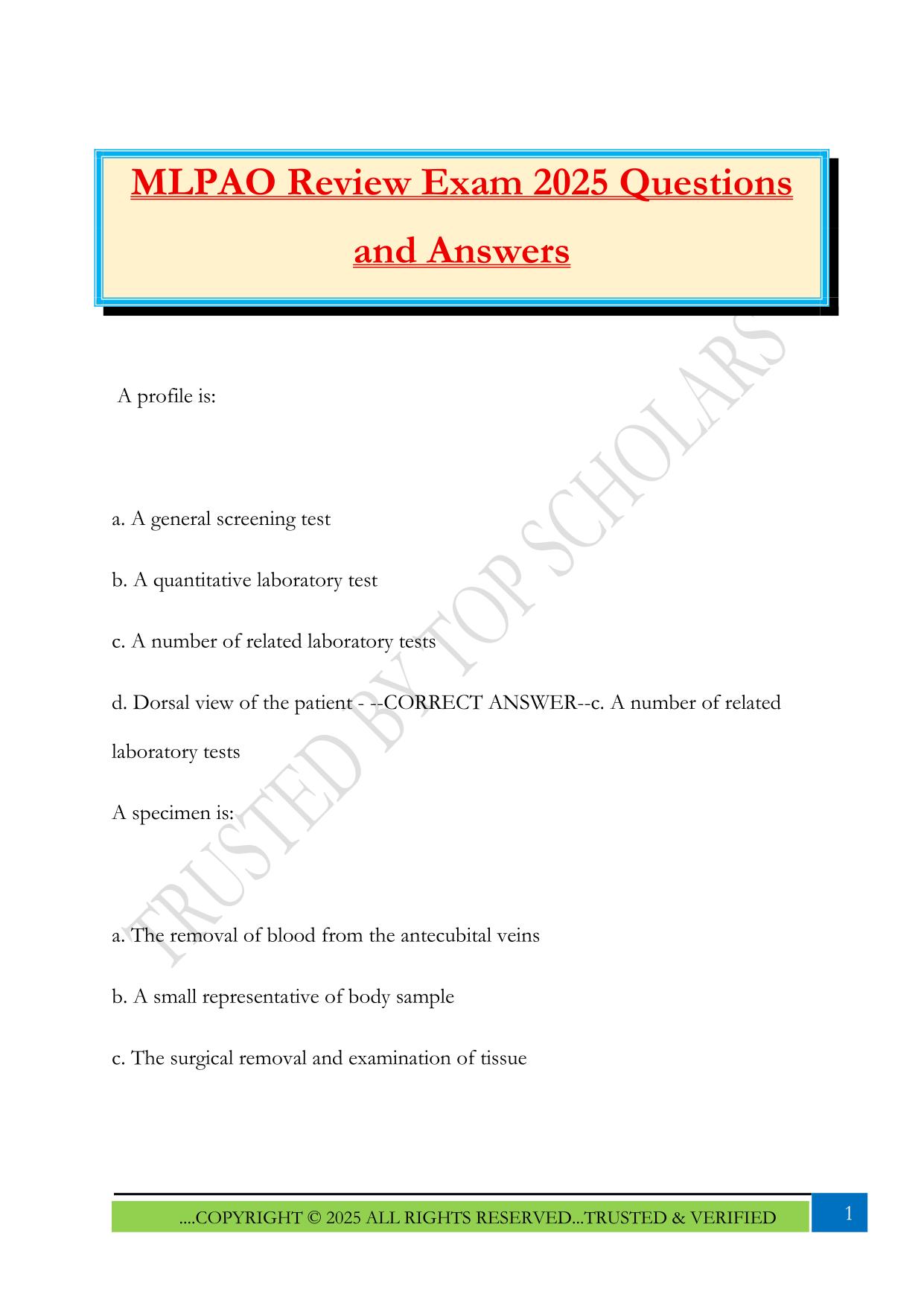 MLPAO Review Exam 2025 Questions and Answers