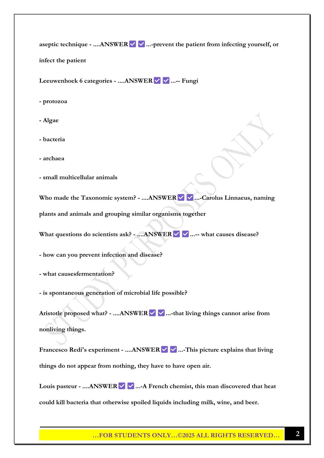 Exam 1 Microbiology J210 IUPUI 2025 Questions and Answers