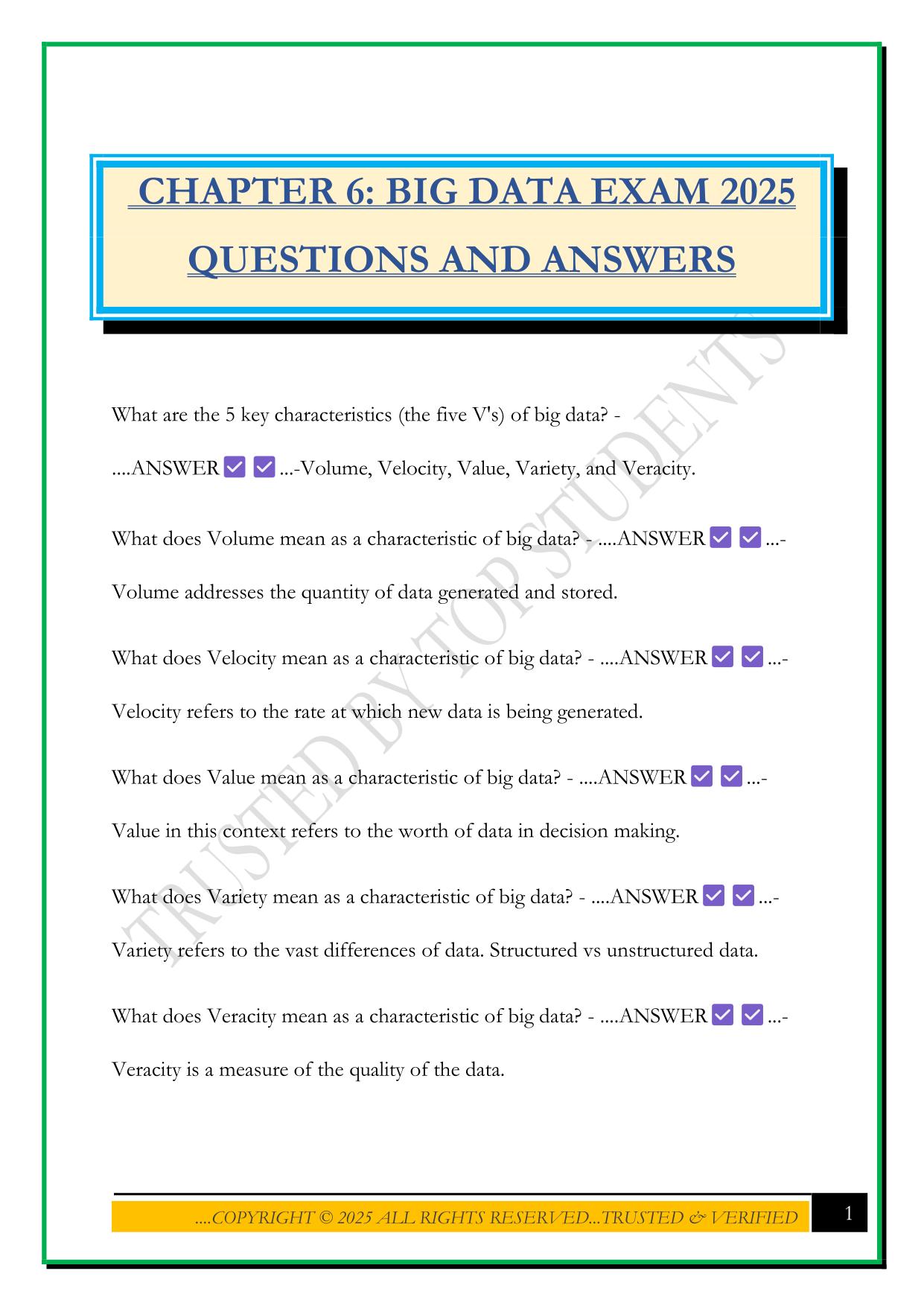 CHAPTER 6: BIG DATA EXAM 2025 QUESTIONS AND ANSWERS