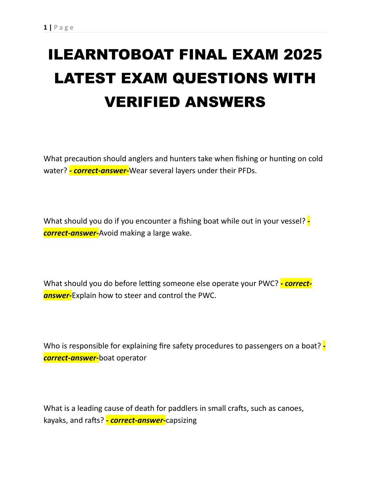 ILEARNTOBOAT FINAL EXAM 2025 LATEST EXAM QUESTIONS WITH VERIFIED ANSWERS