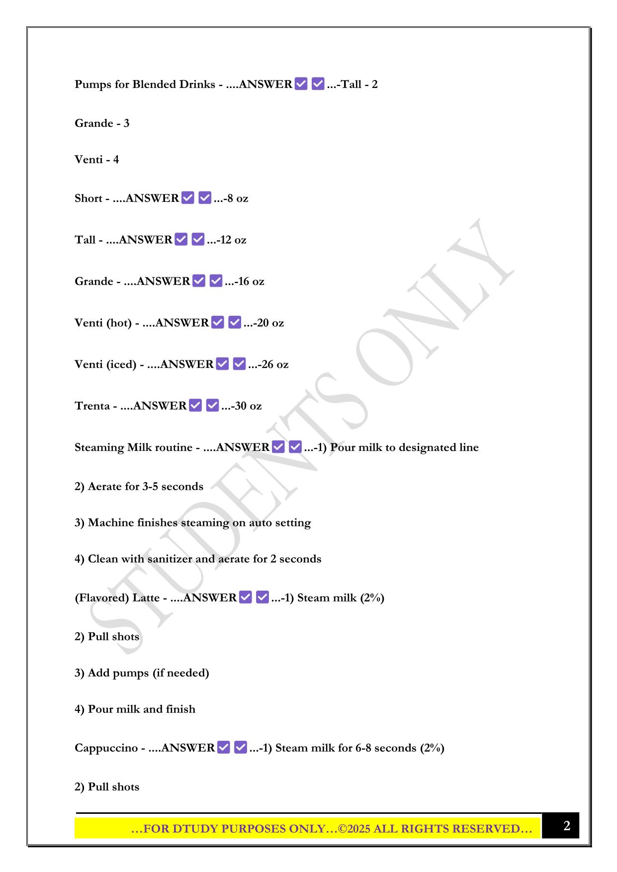 STARBUCKS BARISTA TRAINING EXAM 2025 QUESTIONS AND ANSWERS