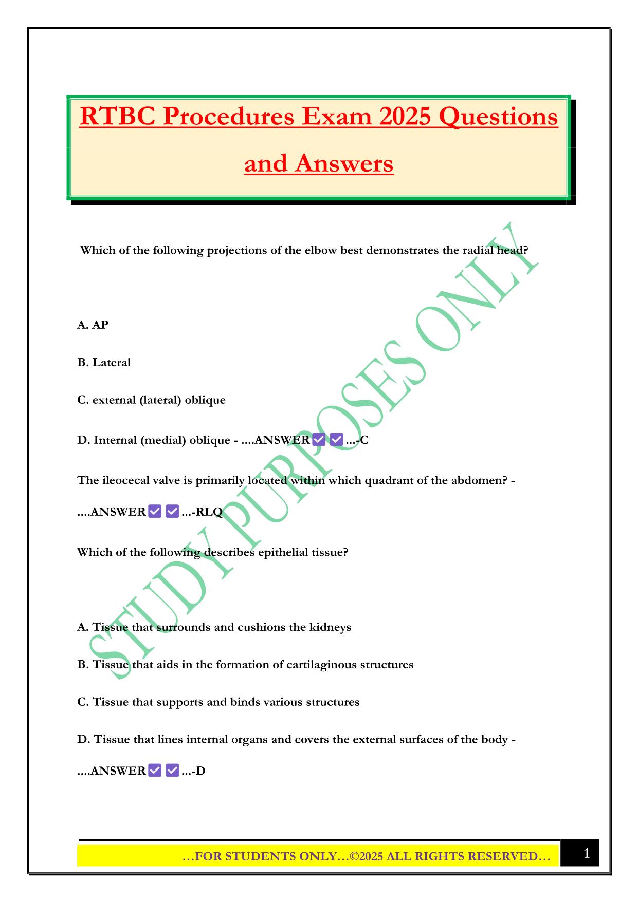 RTBC Procedures Exam 2025 Questions and Answers
