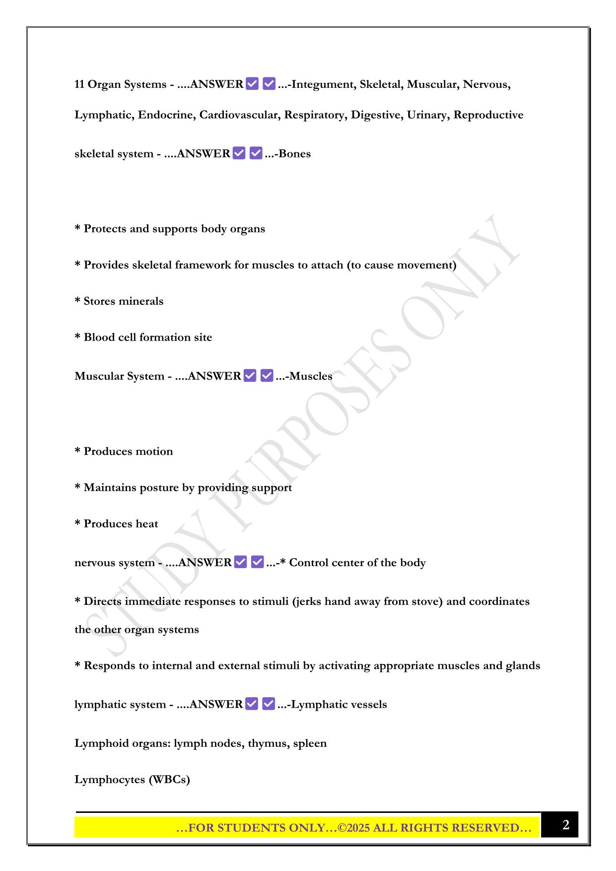 Anatomy IUPUI Exam 1 2025 Questions and Answers