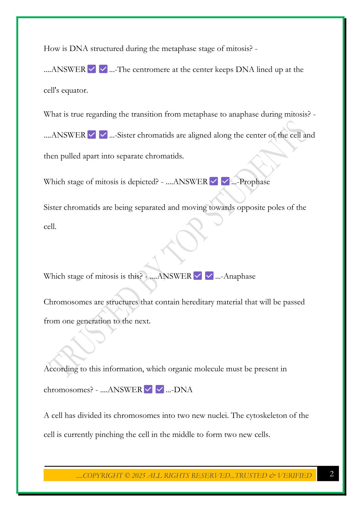 WGU BIOLOGY C190 EXAM 2025 QUESTIONS AND ANSWERS