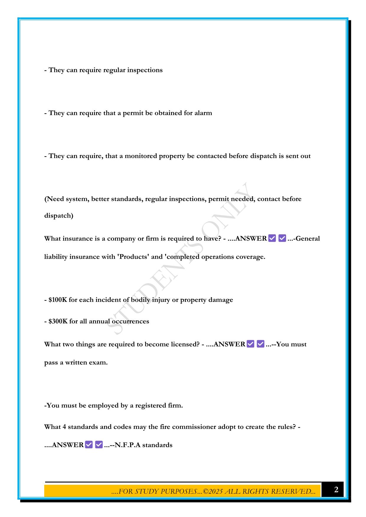 TEXAS FIRE ALARM PRACTICE TEST 2025 QUESTIONS AND ANSWERS