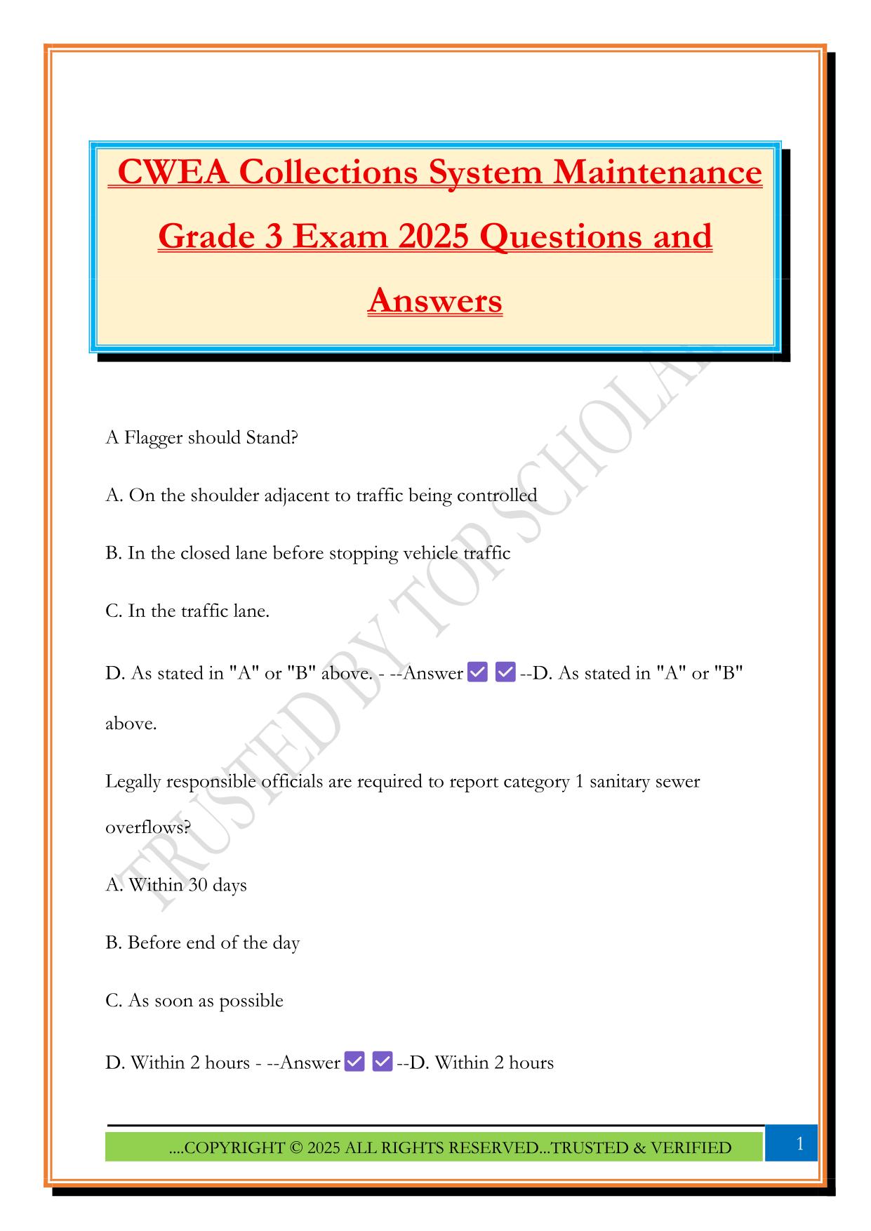 CWEA Collections System Maintenance Grade 3 Exam 2025 Questions and Answers