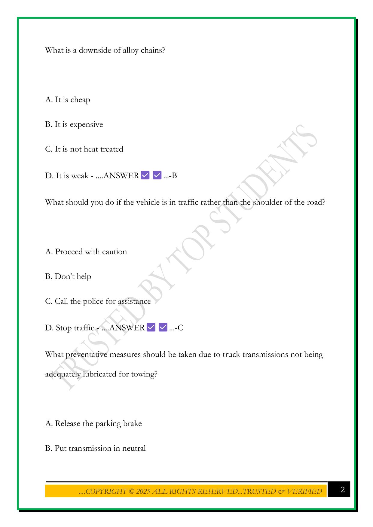 NYS TOW TRUCK ENDORSEMENT PRACTICE TEST 5 2025 QUESTIONS AND ANSWERS