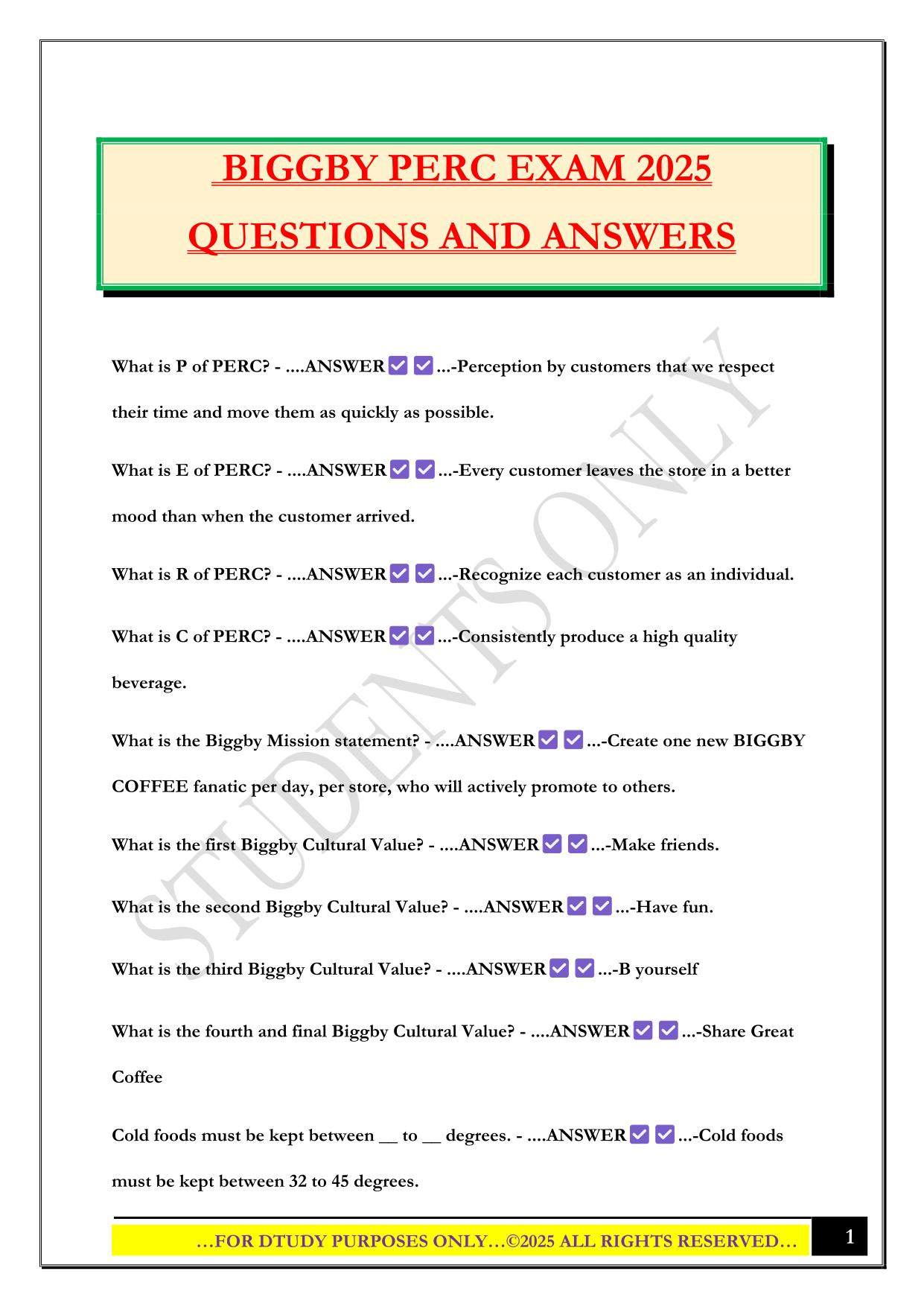 BIGGBY PERC EXAM 2025 QUESTIONS AND ANSWERS