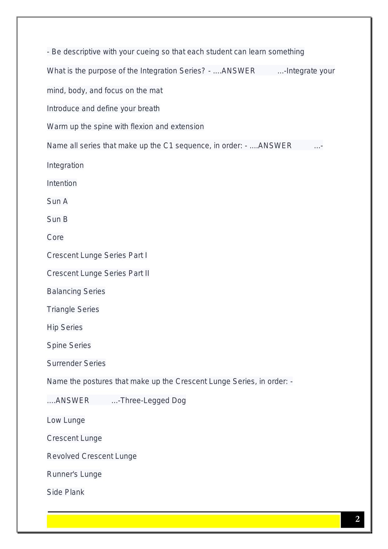 RYT 200 Hour Final Exam 2025 Questions and Answers