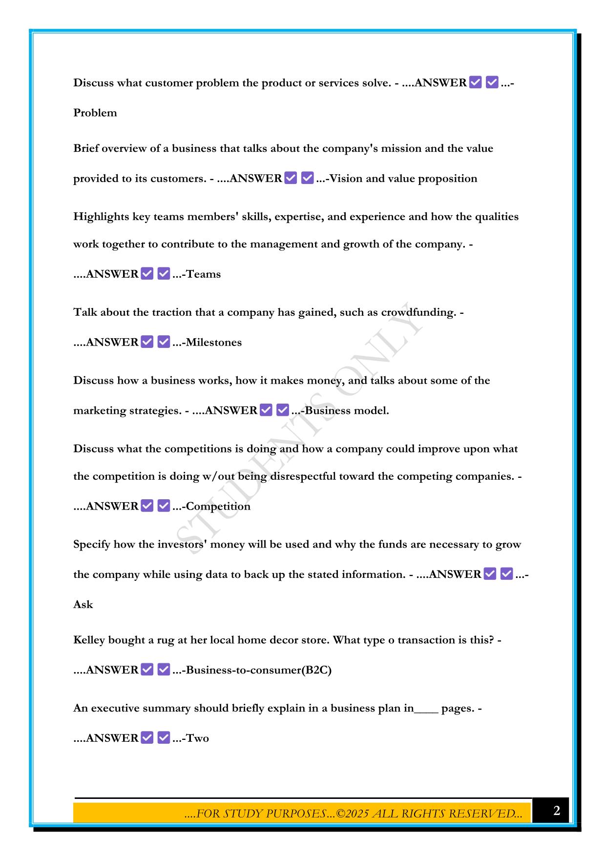 TRAINING BUSINESS NOTES.(ESB TEST B) 2025 QUESTIONS AND ANSWERS