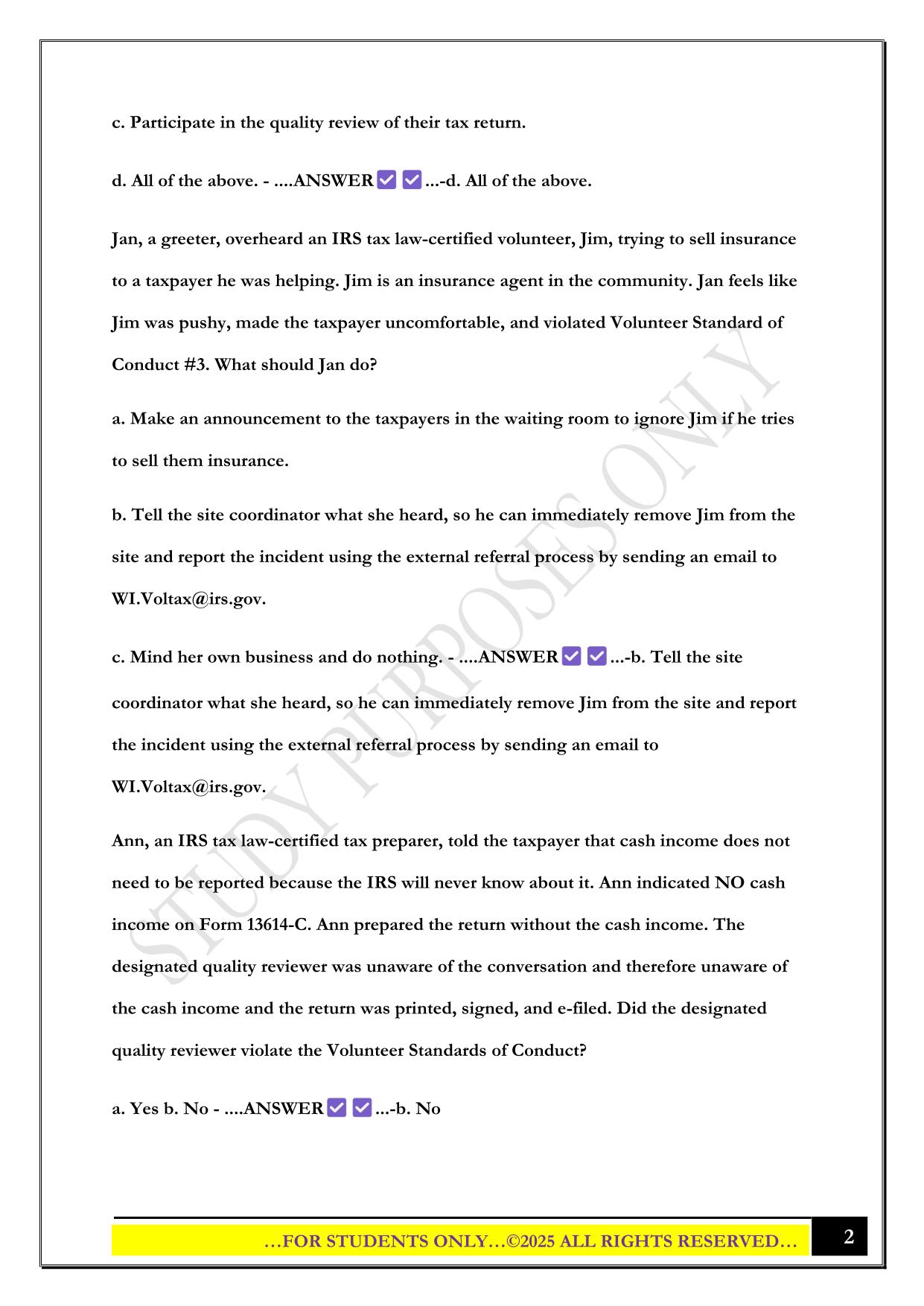 VITA Certification Exam 2025 Questions and Answers