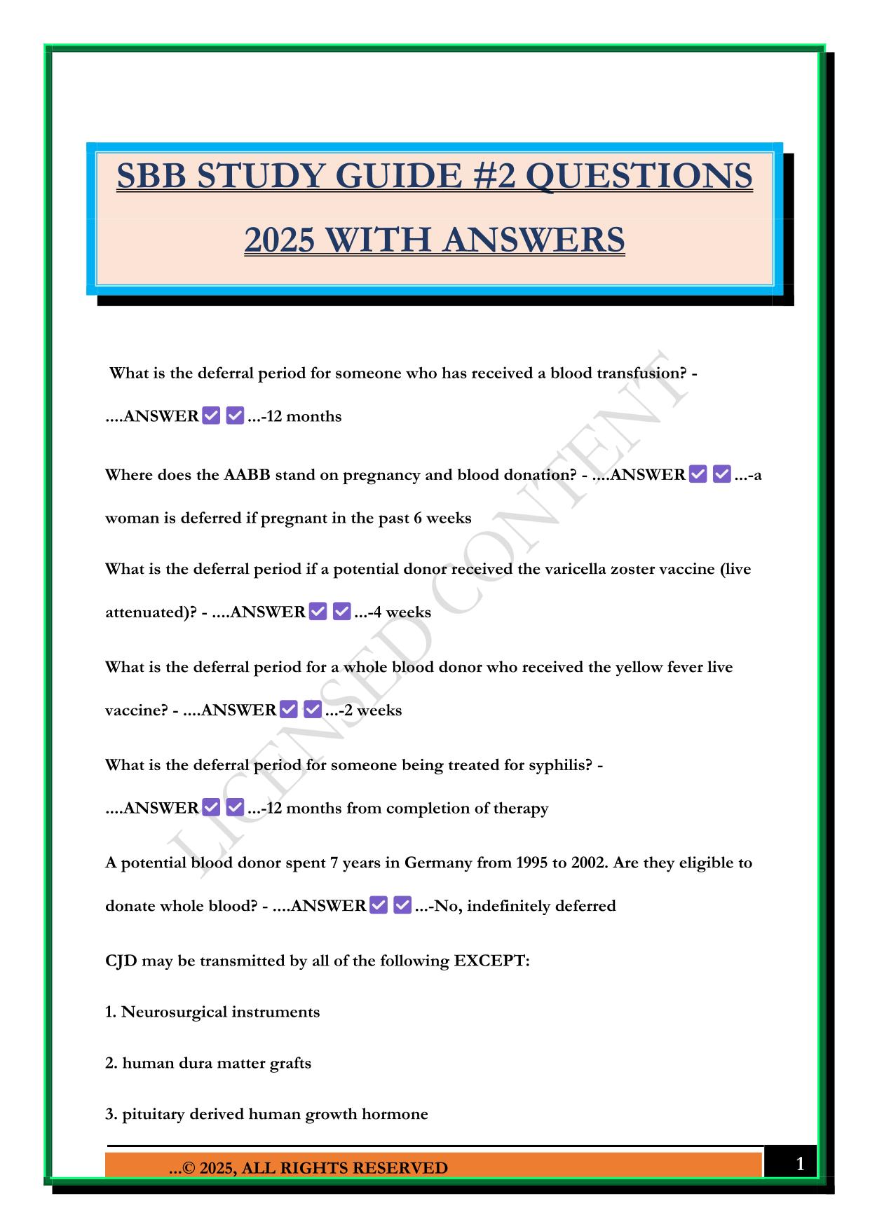 SBB STUDY GUIDE #2 QUESTIONS 2025 WITH ANSWERS