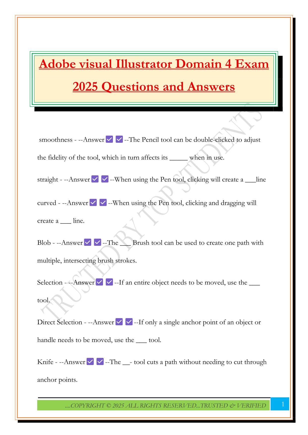 Adobe visual Illustrator Domain 4 Exam 2025 Questions and Answers