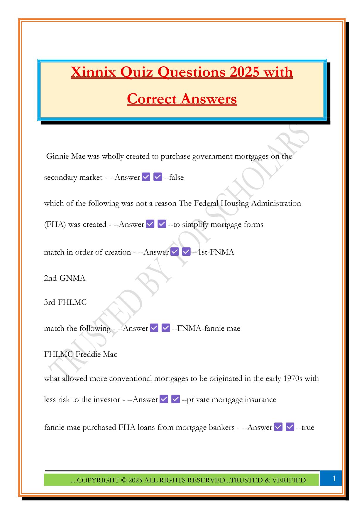Xinnix Quiz Questions 2025 with Correct Answers