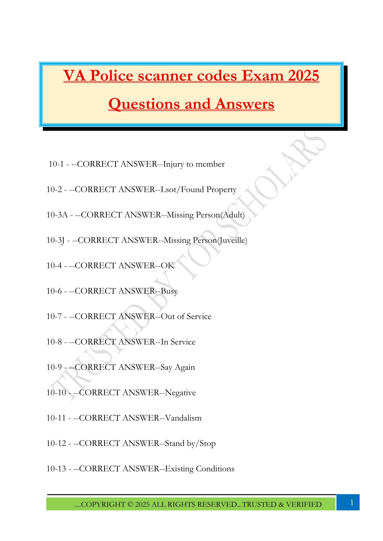 VA Police scanner codes Exam 2025 Questions and Answers