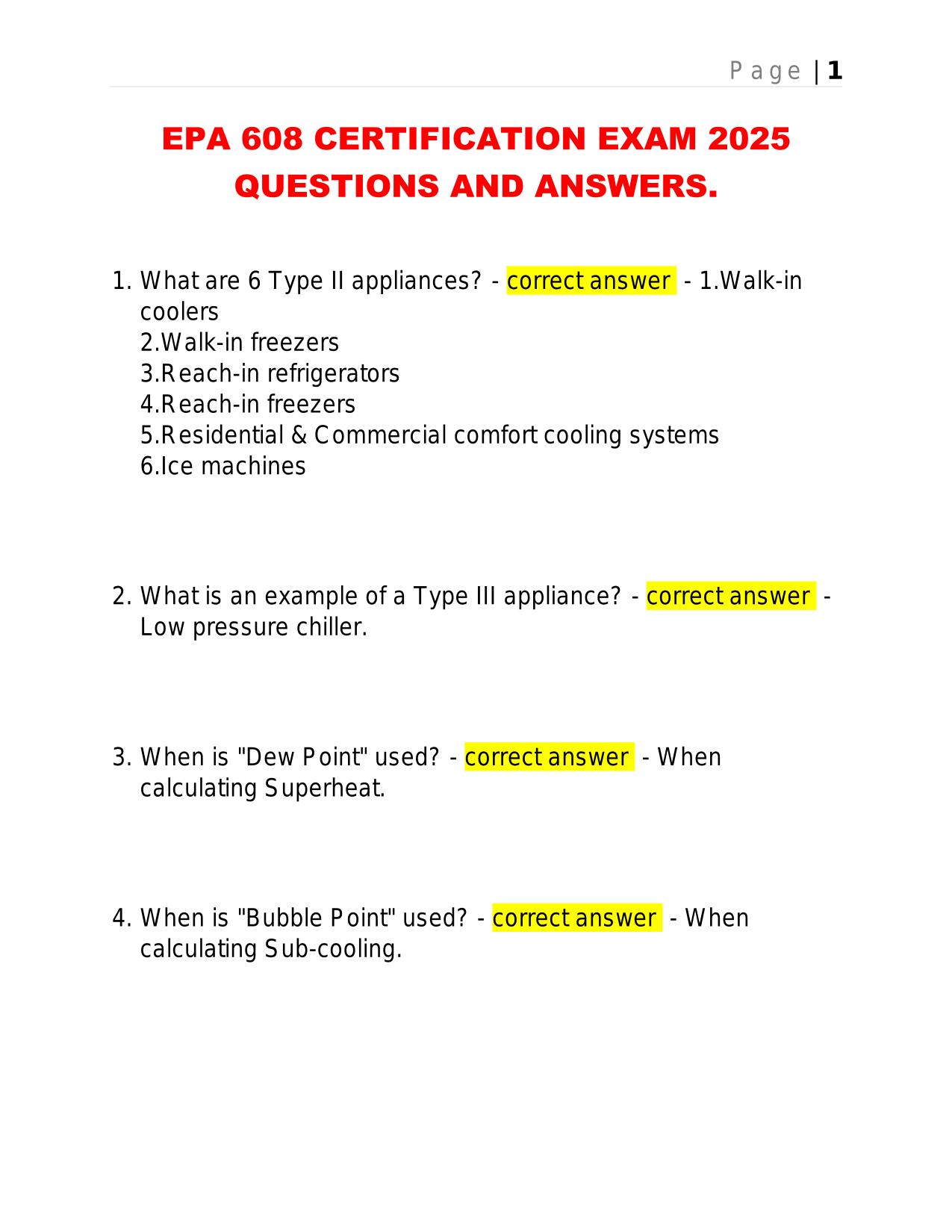 EPA 608 CERTIFICATION EXAM 2025 QUESTIONS AND ANSWERS.