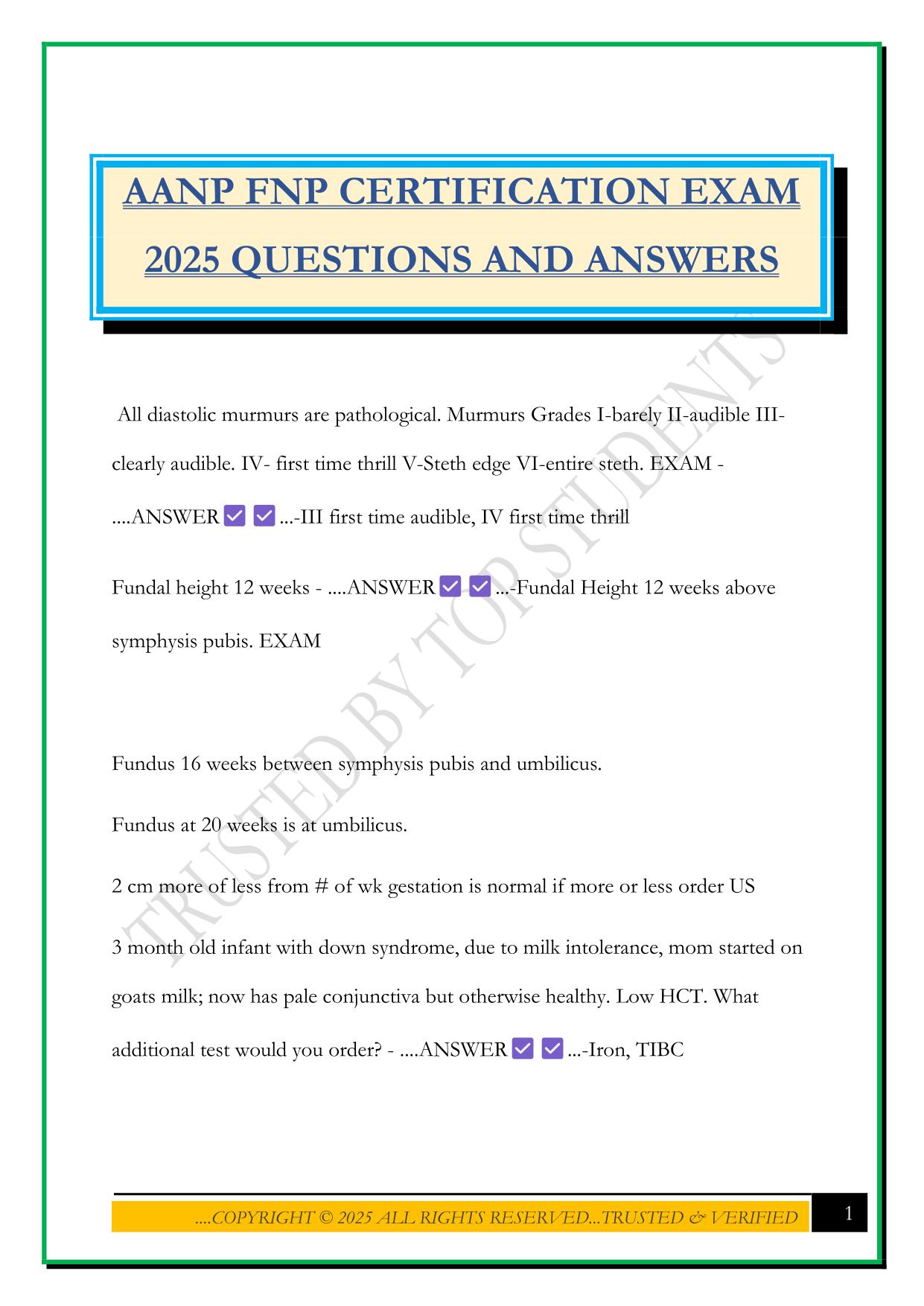 AANP FNP CERTIFICATION EXAM 2025 QUESTIONS AND ANSWERS
