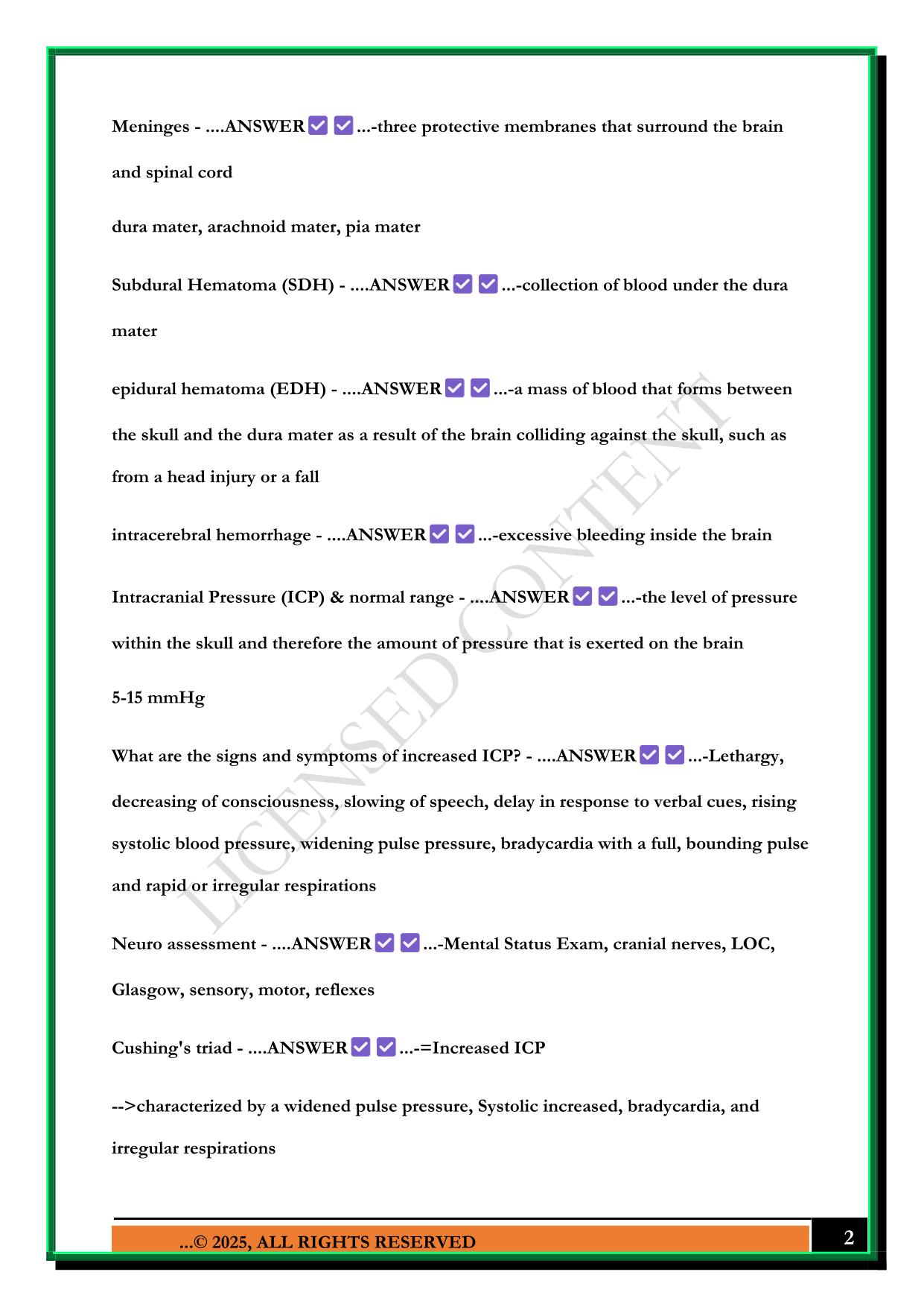 NEURO NR341 EXAM 2025 QUESTIONS AND ANSWERS