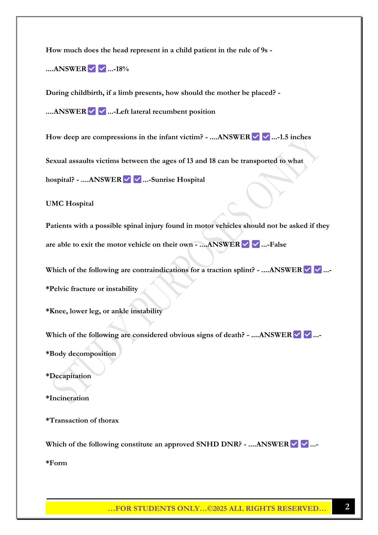 SNHD Protocols Exam 2025 Questions and Answers
