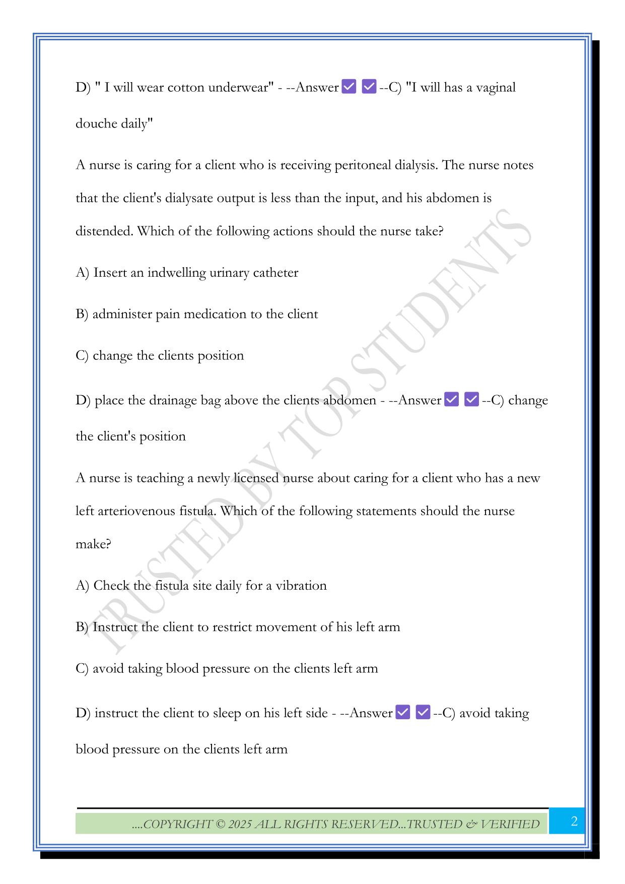 ATI renal quiz 2025 Questions and Answers