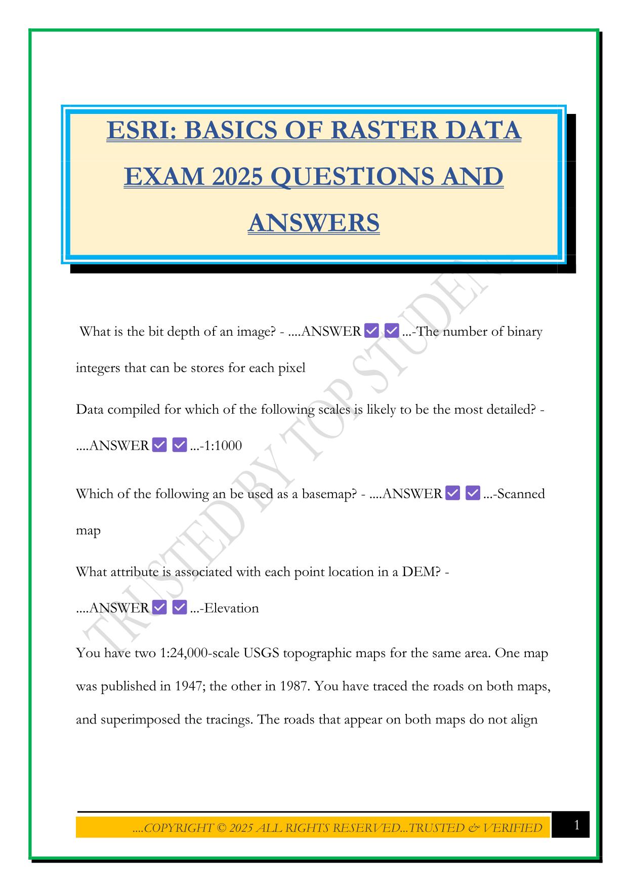 ESRI: BASICS OF RASTER DATA EXAM 2025 QUESTIONS AND ANSWERS