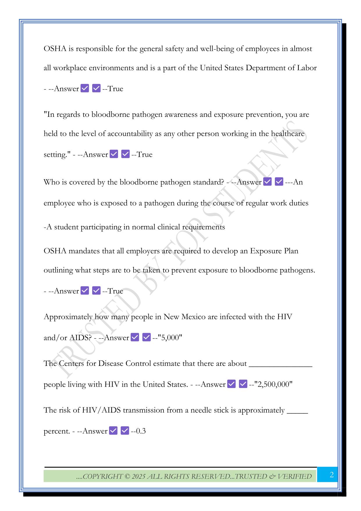 Bloodborne Pathogens Test 2025 Questions and Answers