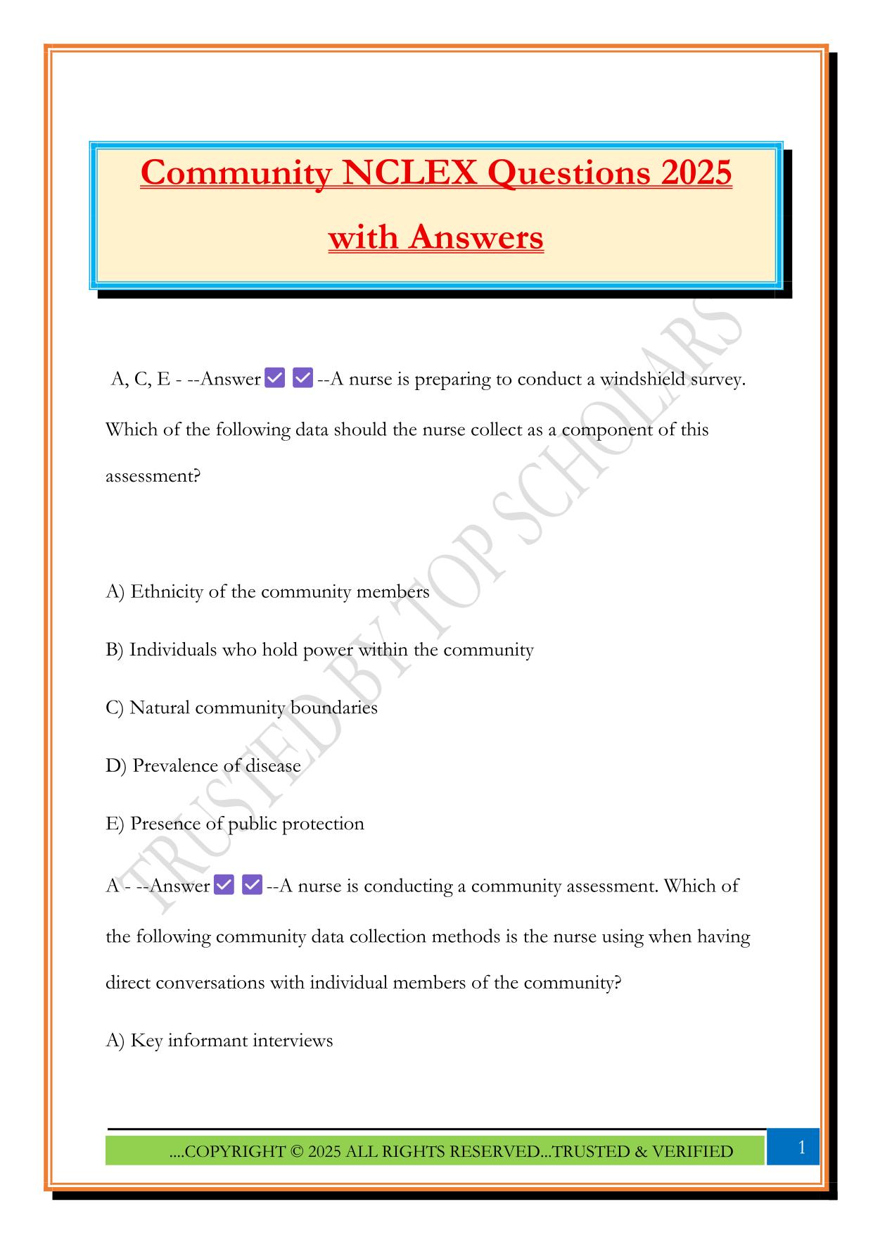 Community NCLEX Questions 2025 with Answers