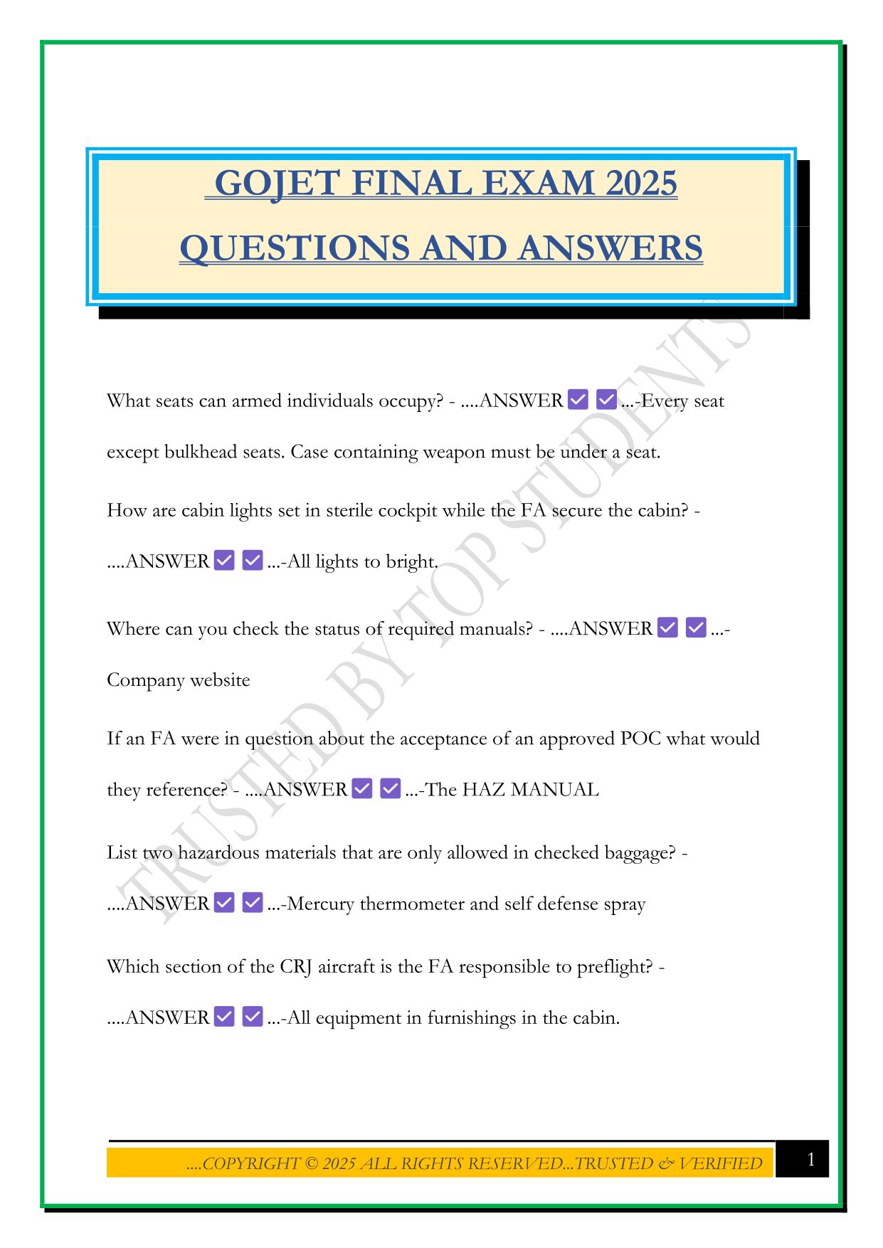 GOJET FINAL EXAM 2025 QUESTIONS AND ANSWERS
