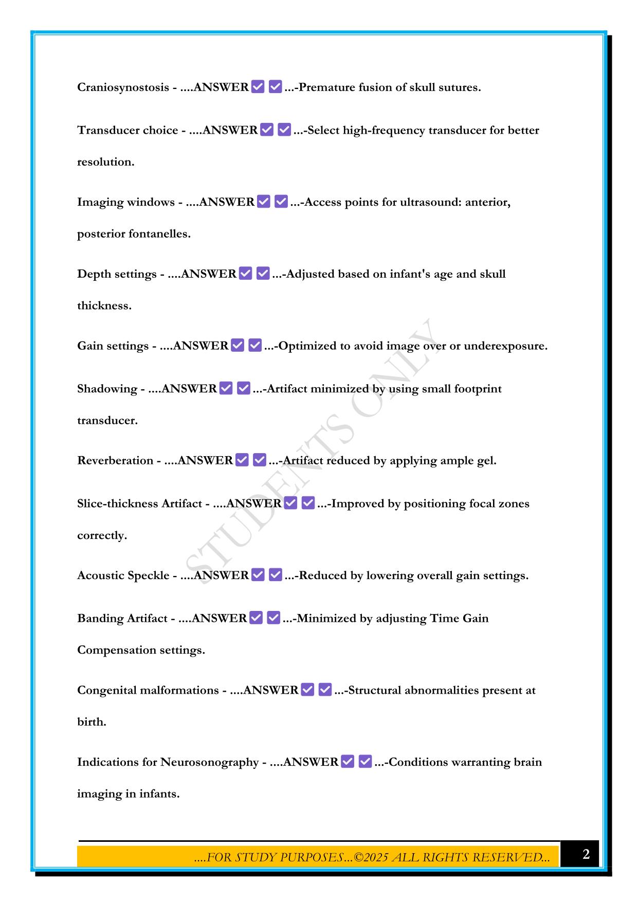NEUROSONOGRAPHY OF NEONATES AND INFANTS EXAM 2025 QUESTIONS AND ANSWERS