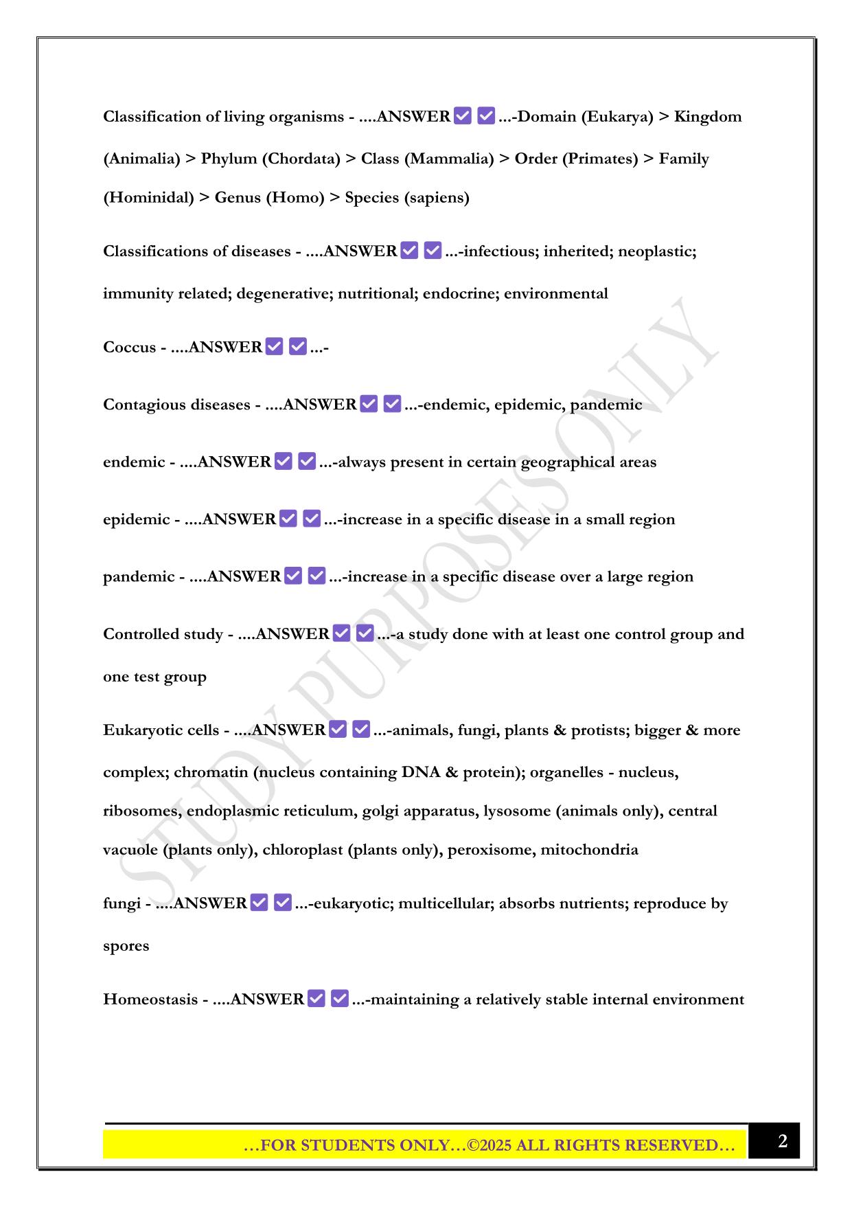 BIO N100 EXAM 1 (IUPUI) 2025 QUESTIONS ANSWERS