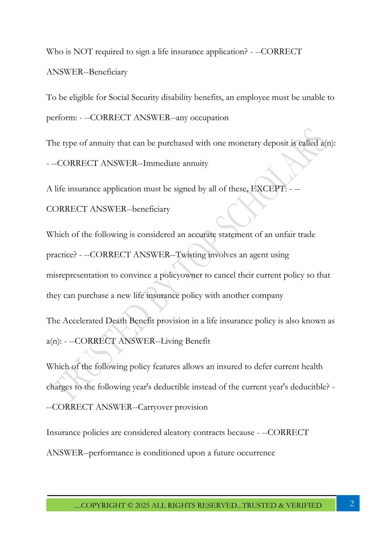 Florida Insurance Exam 2025 Questions and Answers