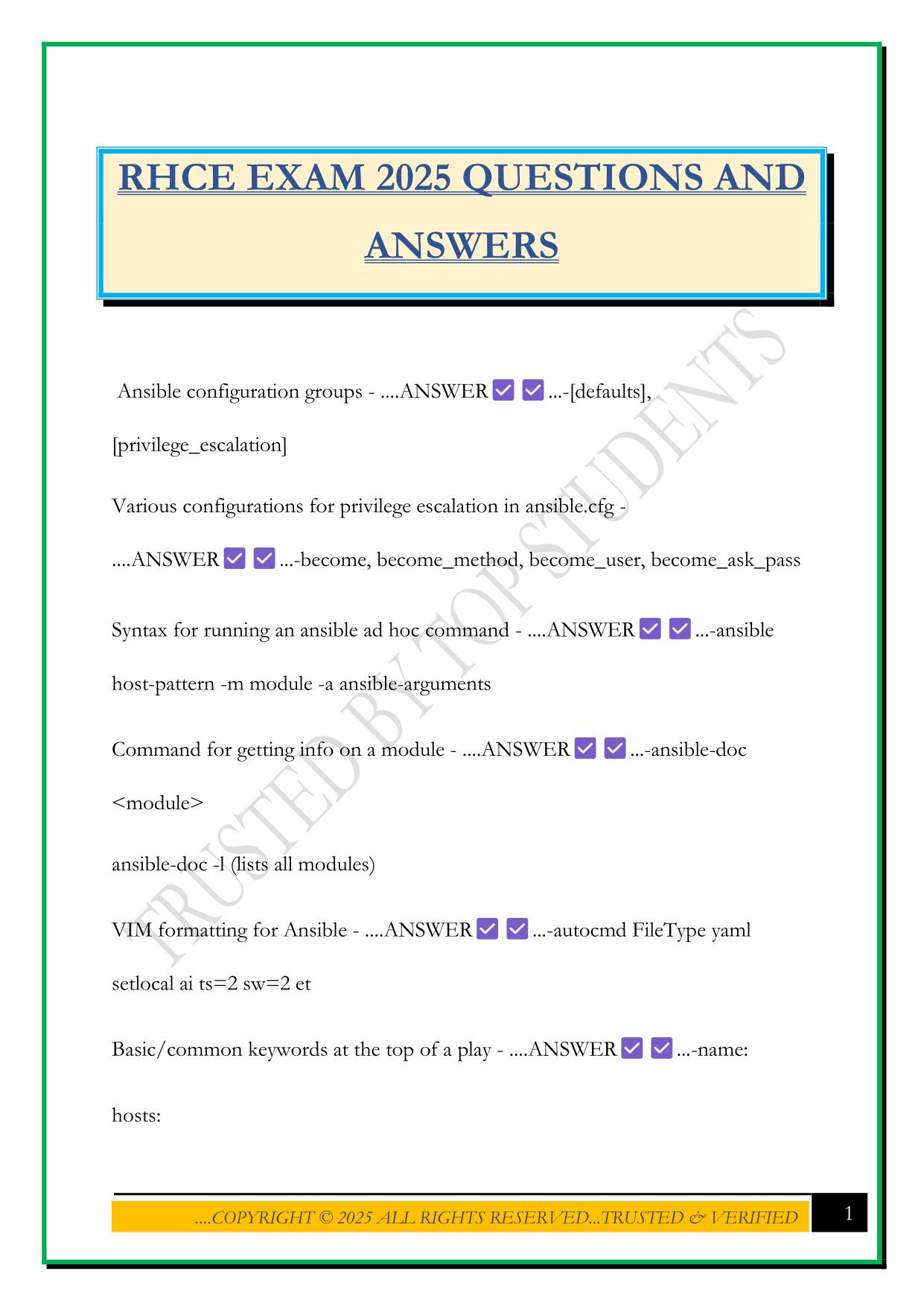 RHCE EXAM 2025 QUESTIONS AND ANSWERS