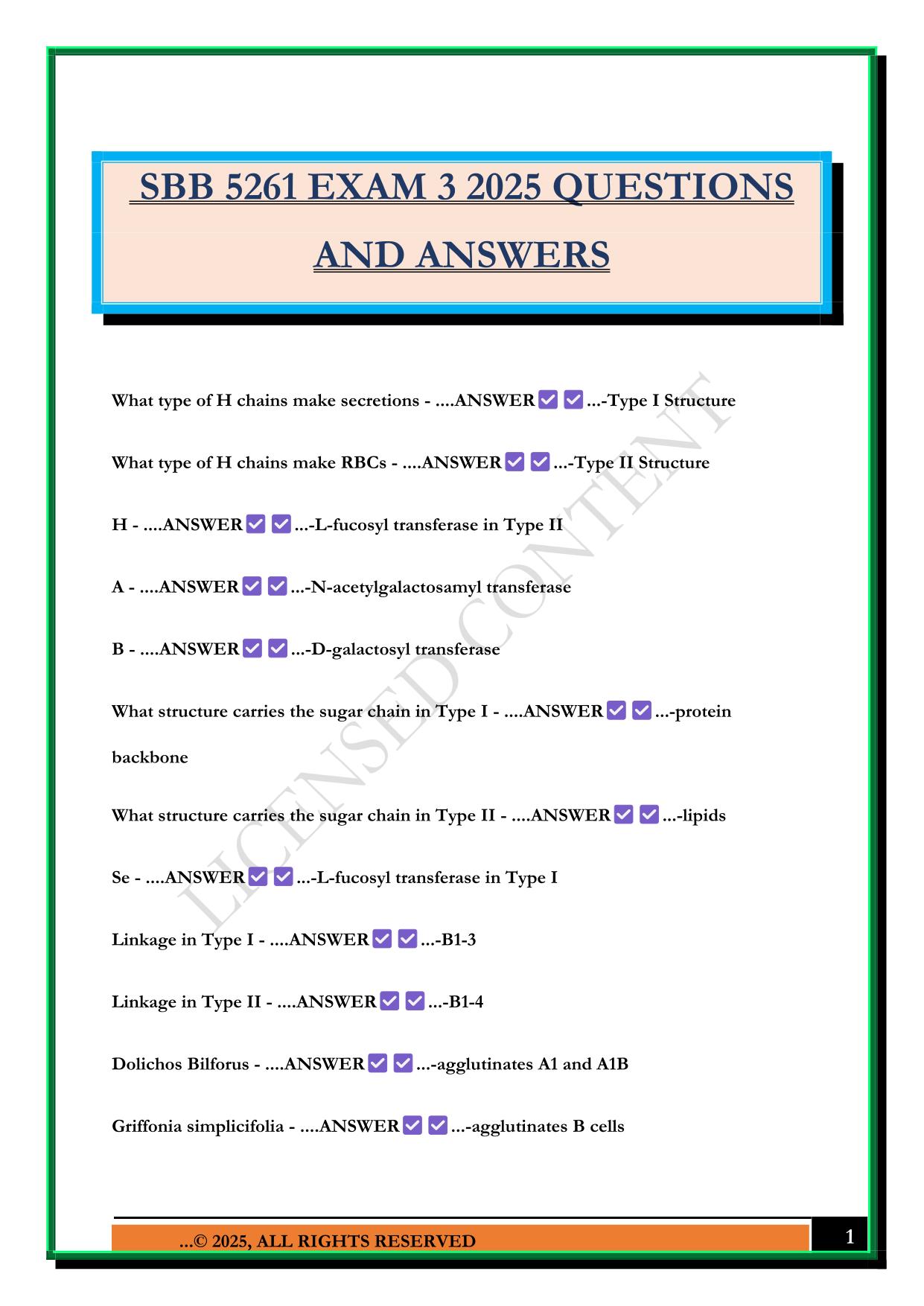SBB 5261 EXAM 3 2025 QUESTIONS AND ANSWERS