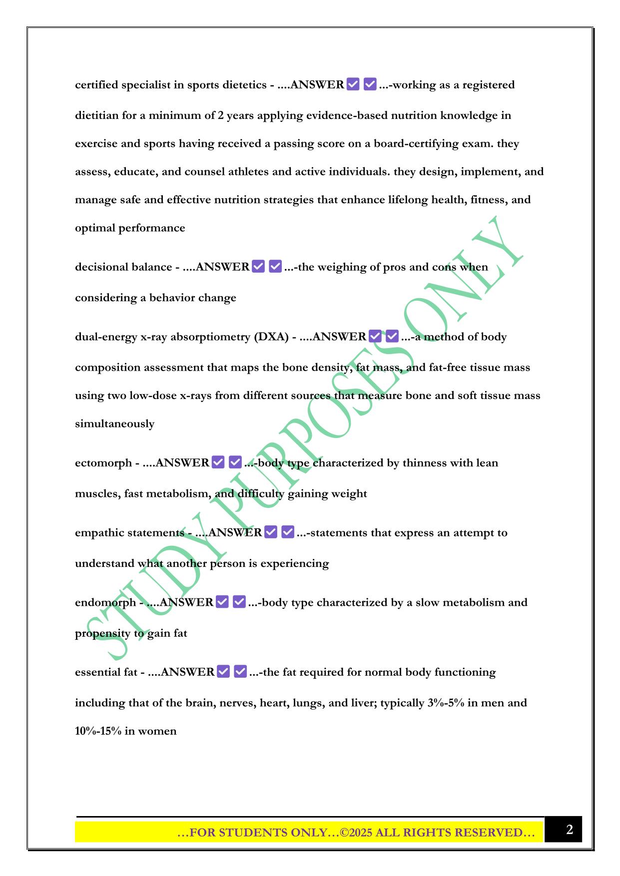 Chapter 11 - Nutrition and Body Composition Coaching and Assessment Exam 2025 Questions and Answers