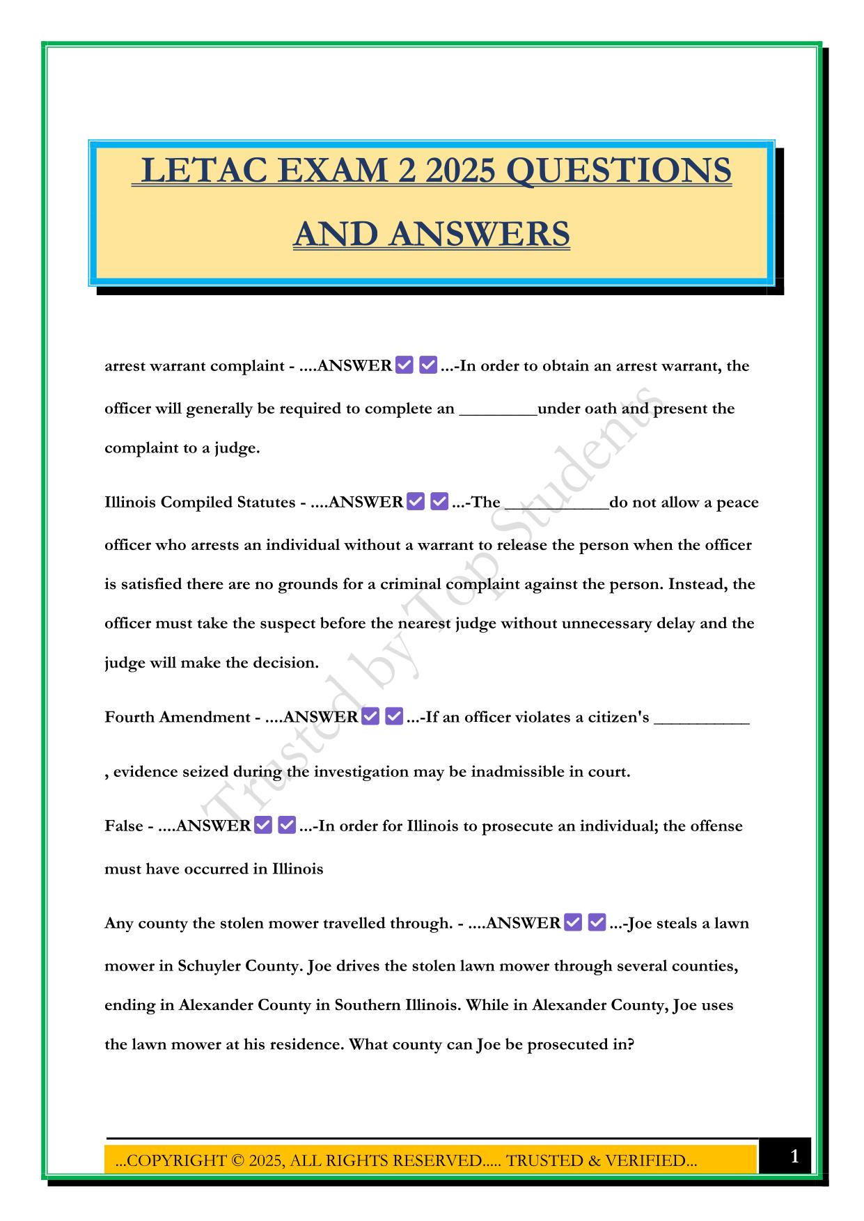 LETAC EXAM 2 2025 QUESTIONS AND ANSWERS