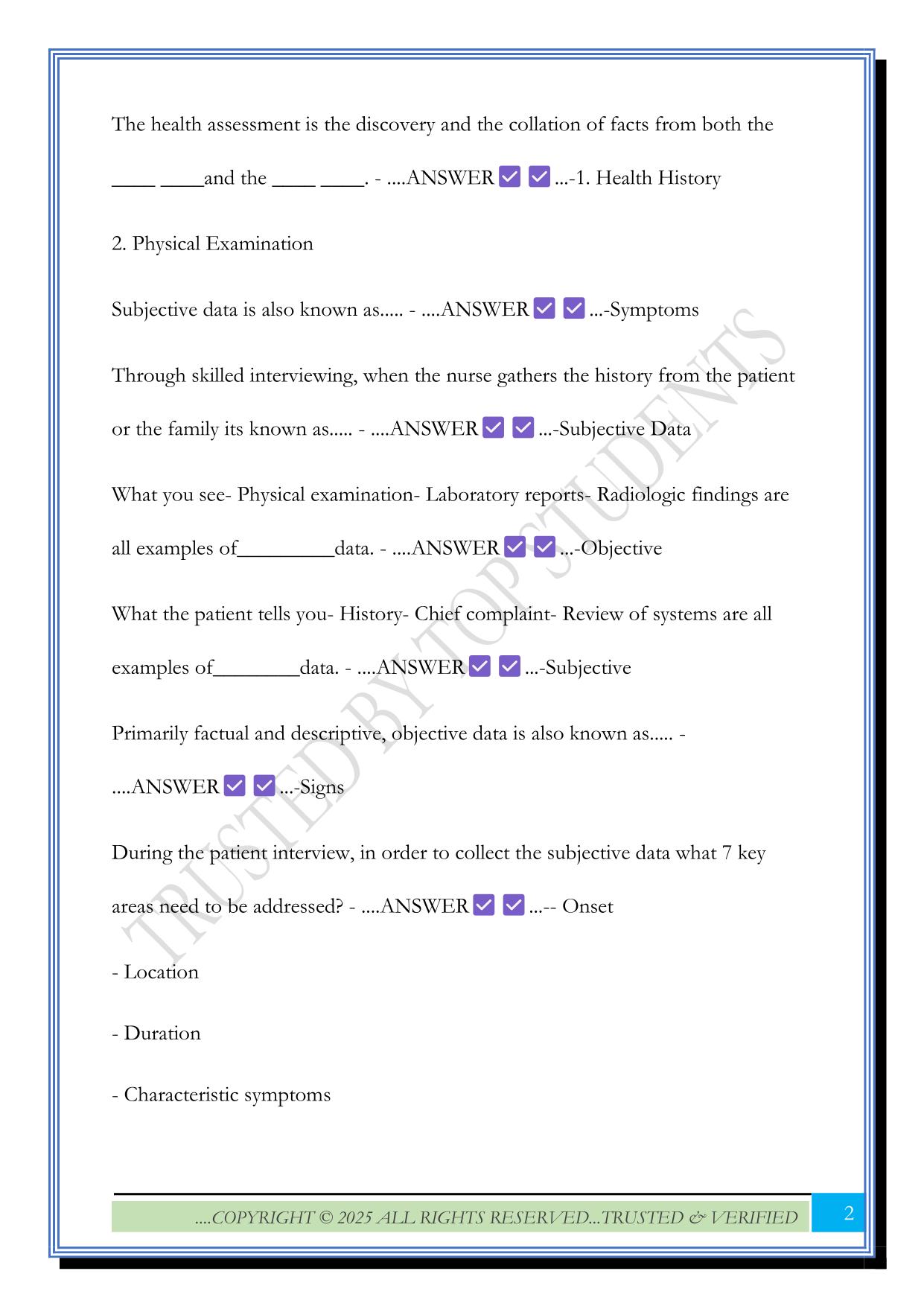 Critical Thinking In Health Assessment Exam 2025 Questions and Answers