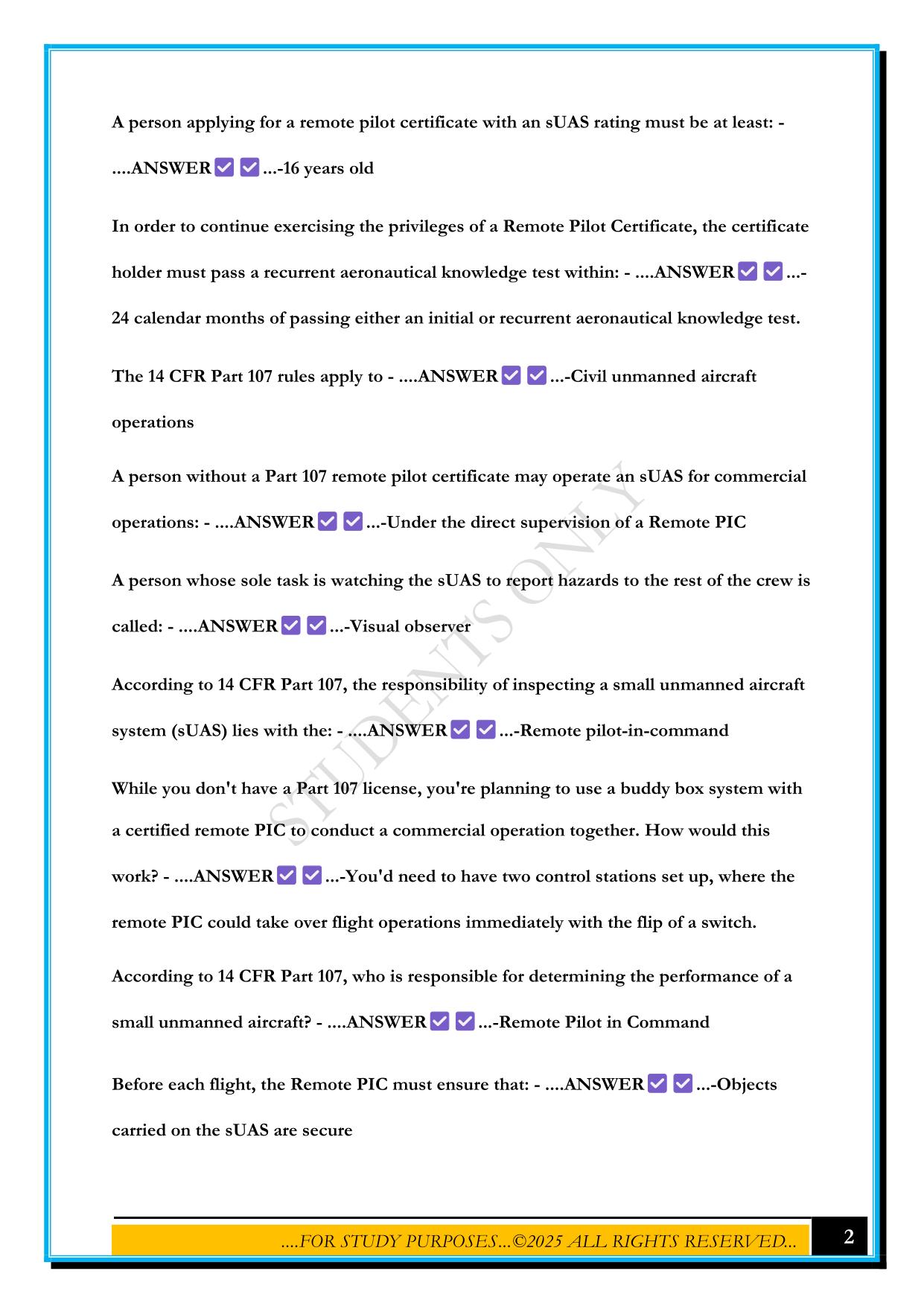 DRONE PILOT GROUND SCHOOL EXAM 2025 QUESTIONS AND ANSWERS