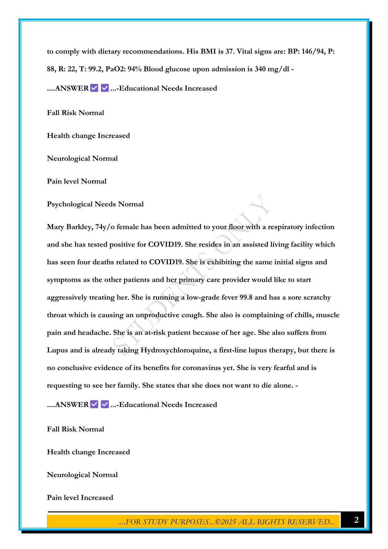 SWIFT RIVER NEW PATIENTS EXAM 2025 QUESTIONS AND ANSWERS