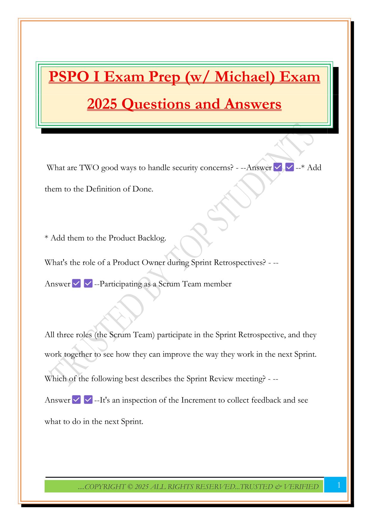 PSPO I Exam Prep (w/ Michael) Exam 2025 Questions and Answers
