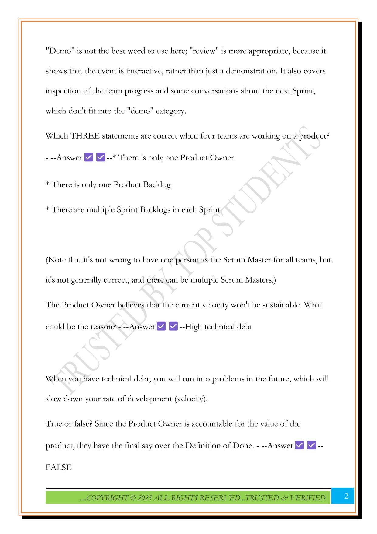 PSPO I Exam Prep (w/ Michael) Exam 2025 Questions and Answers