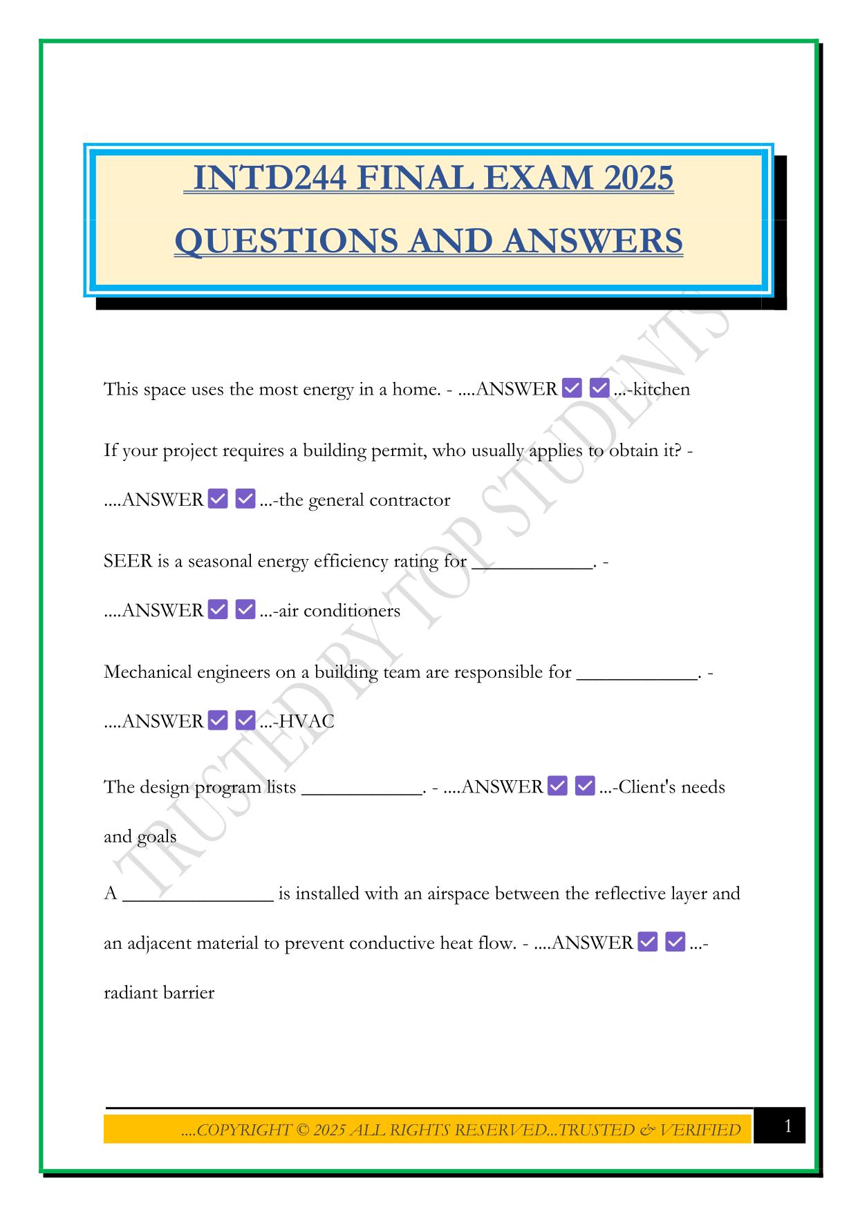 INTD244 FINAL EXAM 2025 QUESTIONS AND ANSWERS