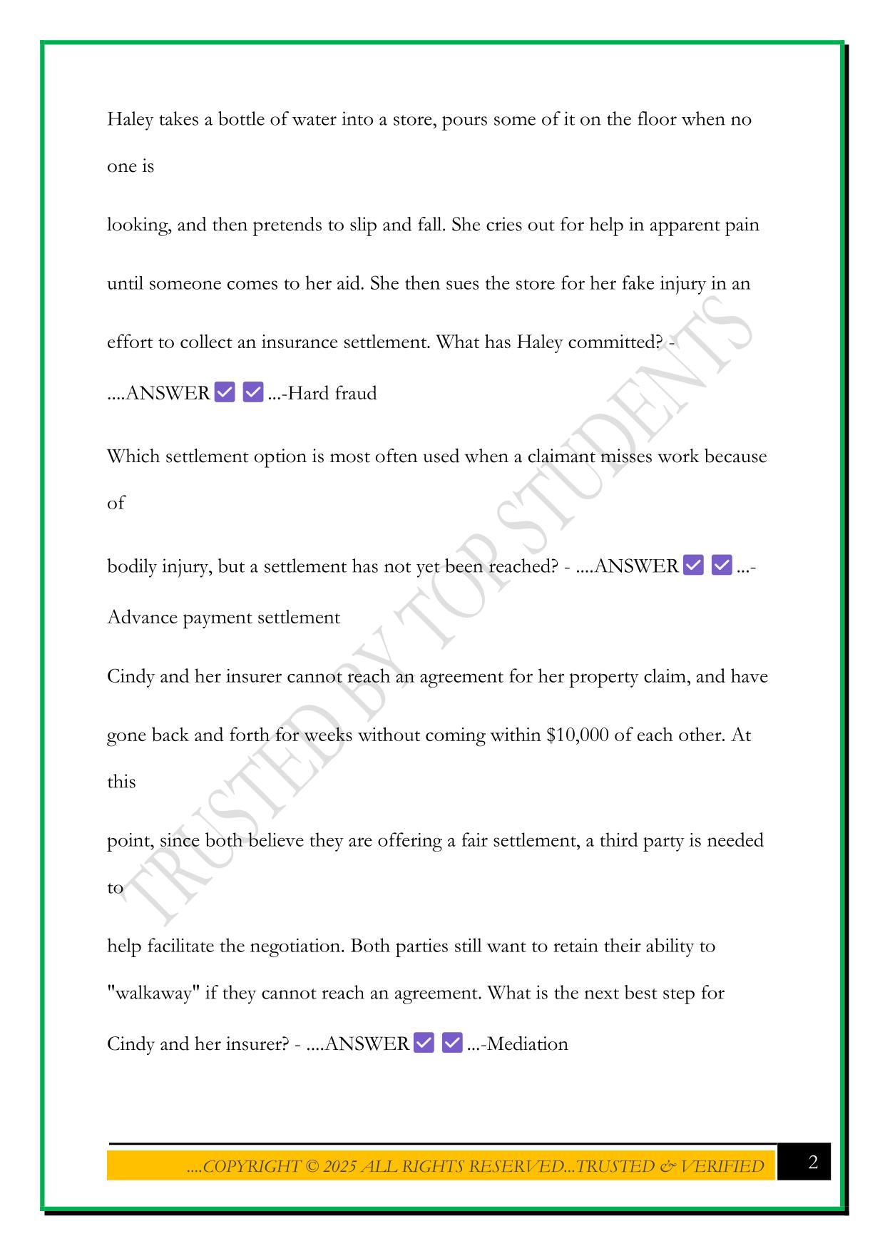 ADJUSTER PRO PRACTICE EXAM 2025 QUESTIONS AND ANSWERS