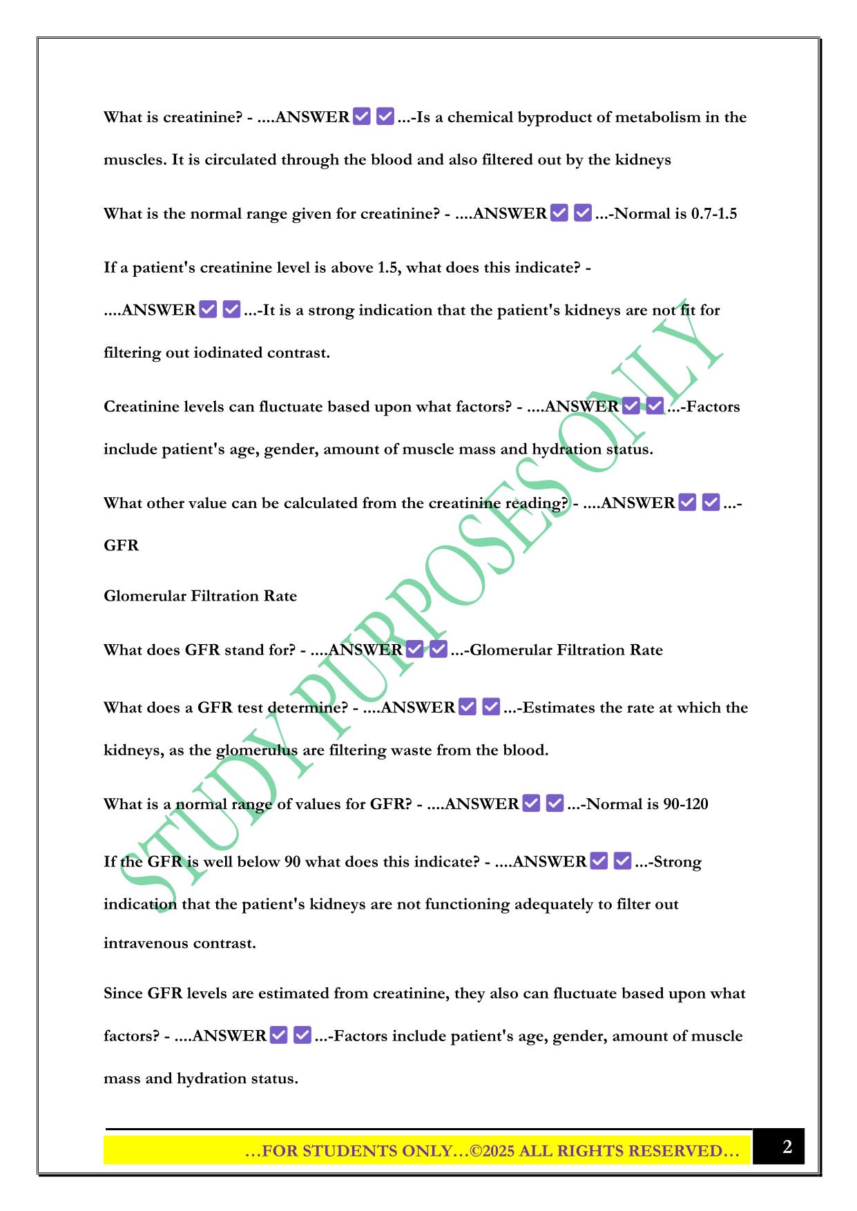 RTBC- Lab Tests Exam 2025 Questions and Answers