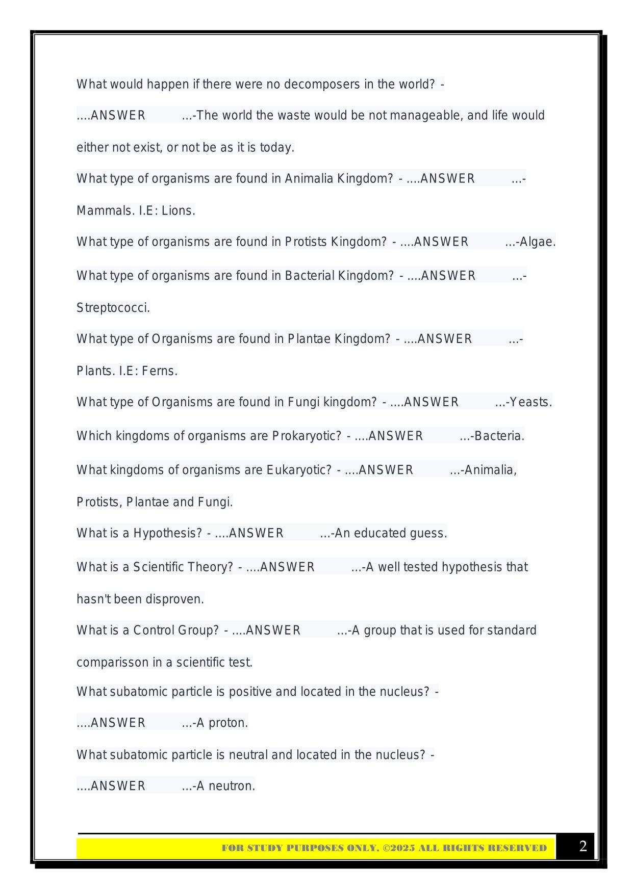 Review for Biology 100 Exam 1 2025 Questions and Answers