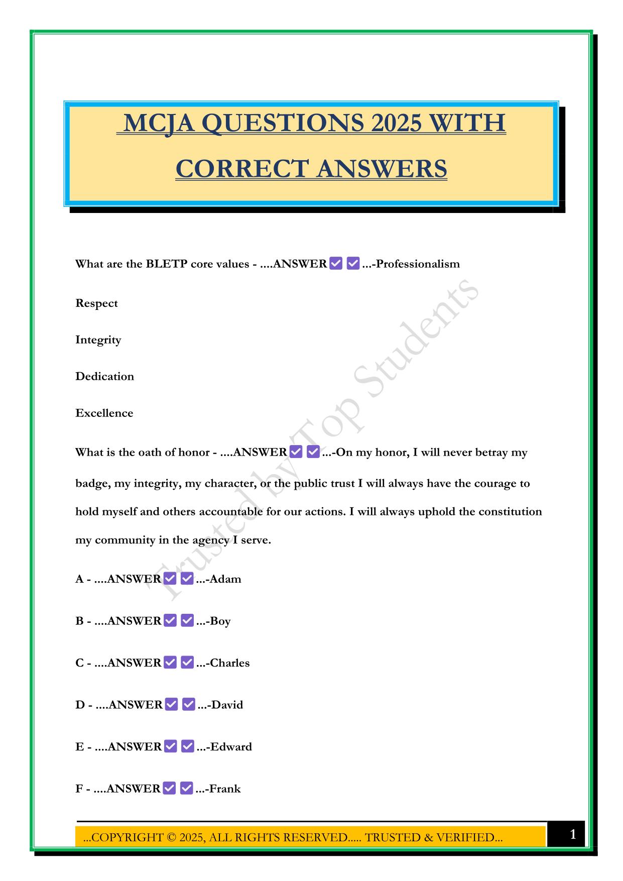 MCJA QUESTIONS 2025 WITH CORRECT ANSWERS