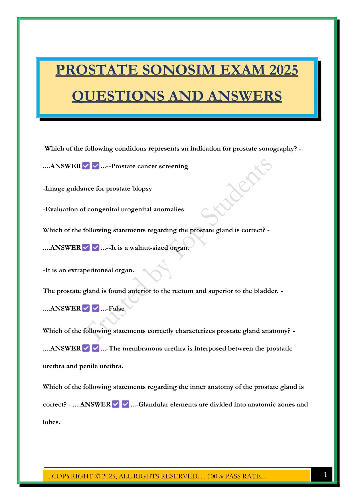 PROSTATE SONOSIM EXAM 2025 QUESTIONS AND ANSWERS