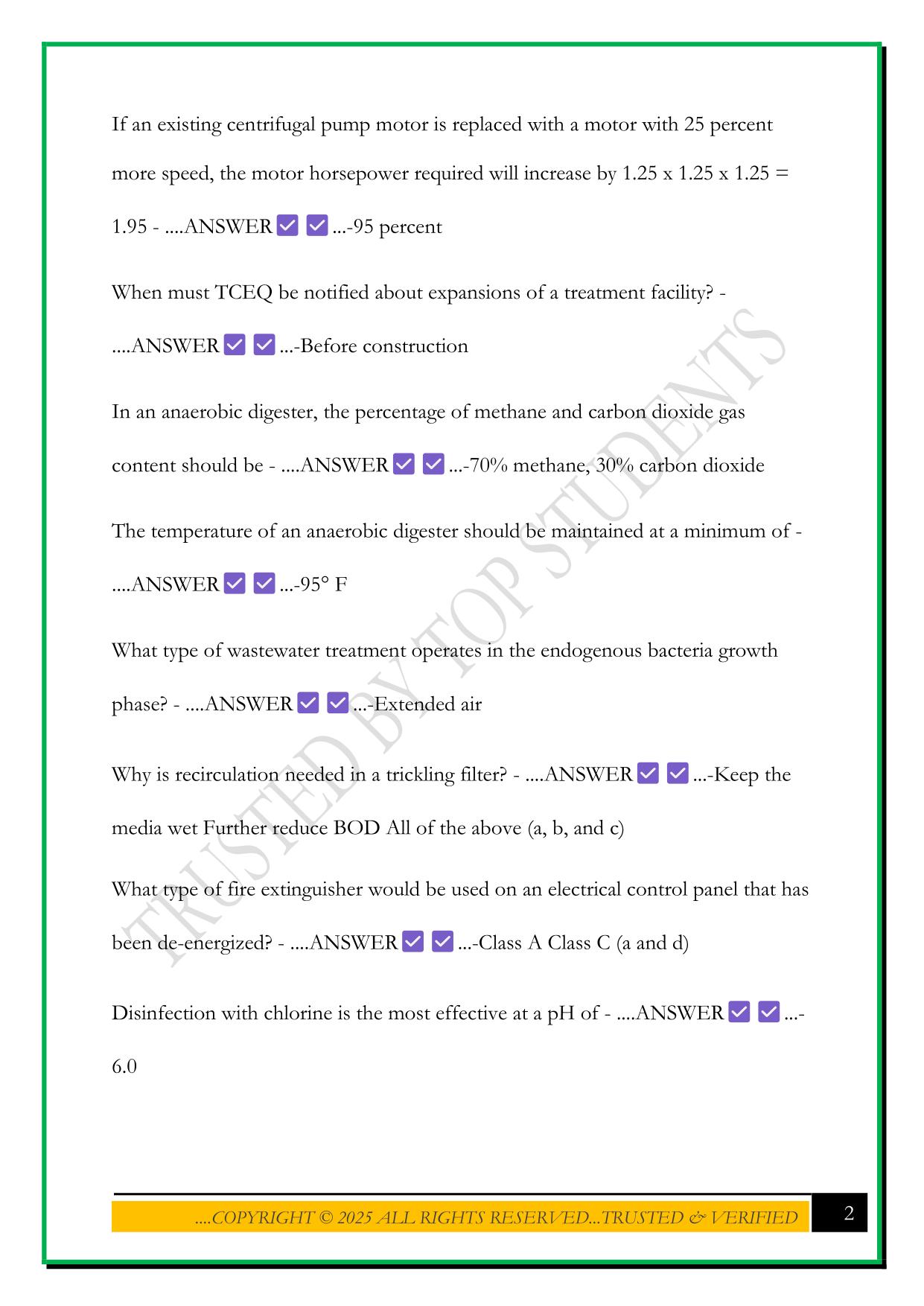 TEXAS WASTEWATER CLASS A EXAM 2025 QUESTIONS AND ANSWERS