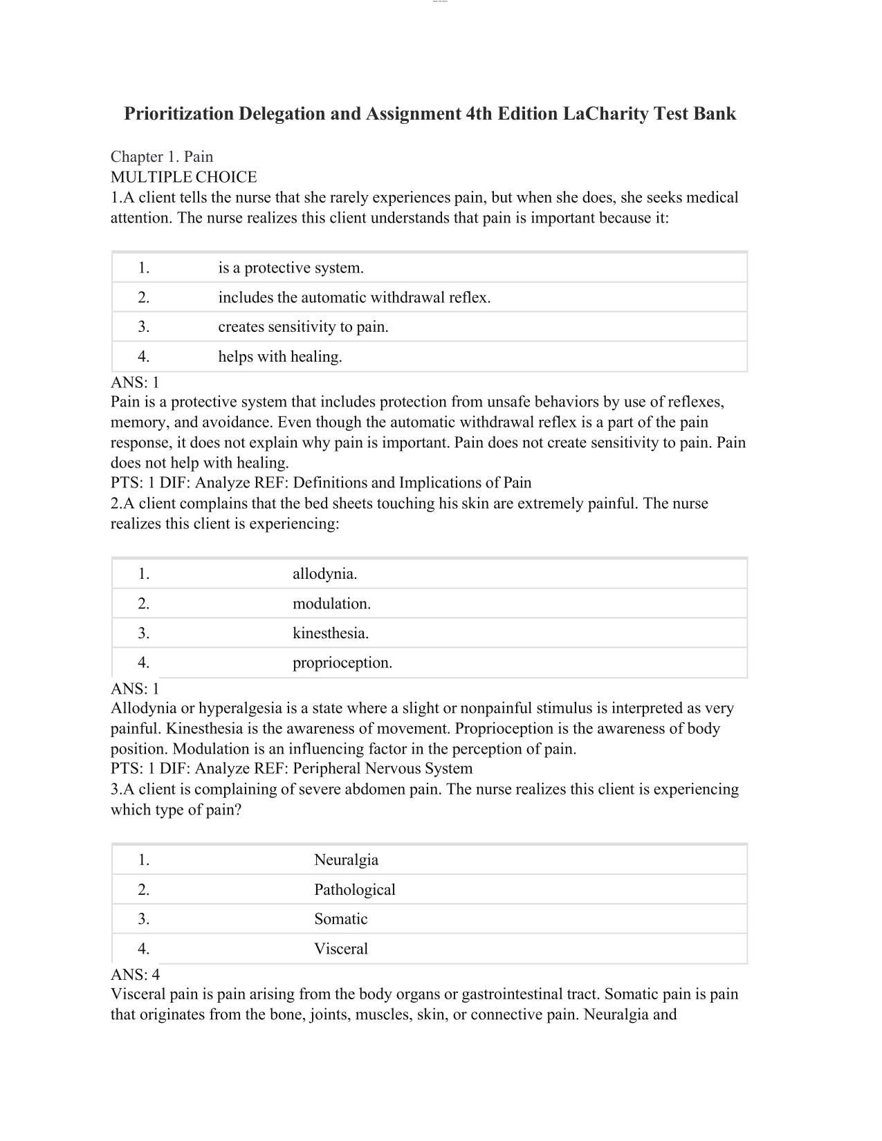 Prioritization Delegation and Assignment 4th Edition LaCharity Nursing Test Bank All Chapters Complete Guide 2025