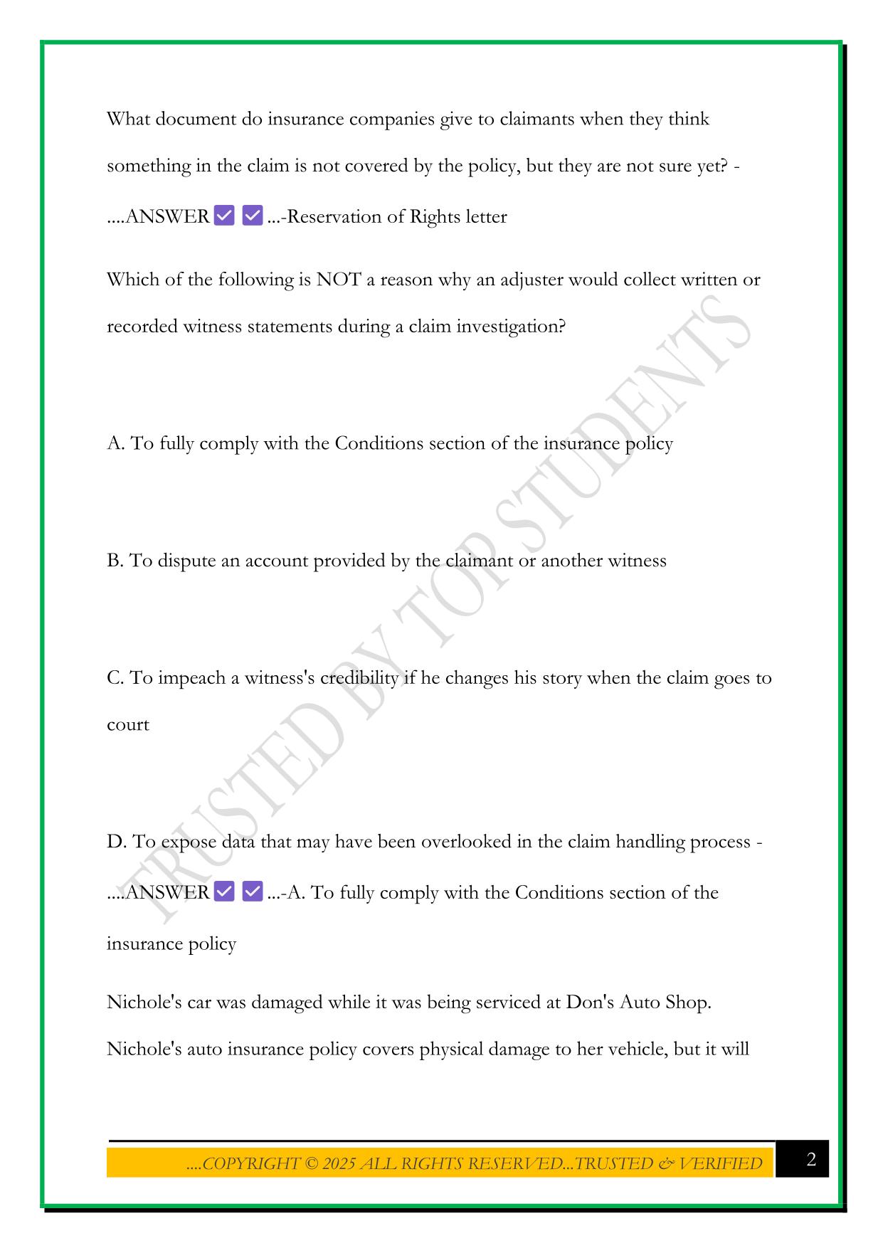 ADJUSTER PRO EXAM PREP 2025 QUESTIONS AND ANSWERS